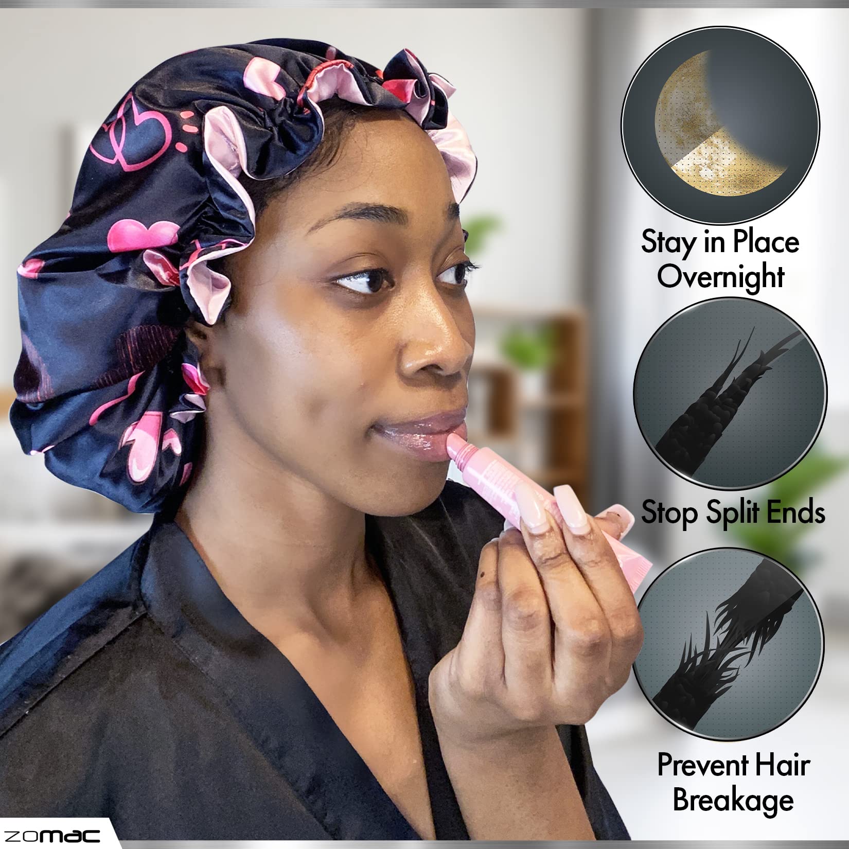 Zomac Satin Bonnet Bundle With Ambi Oily And Combination Skin Products, Includes Ambi Black Soap Cleansing Bar, Ambi Gentle Exfo