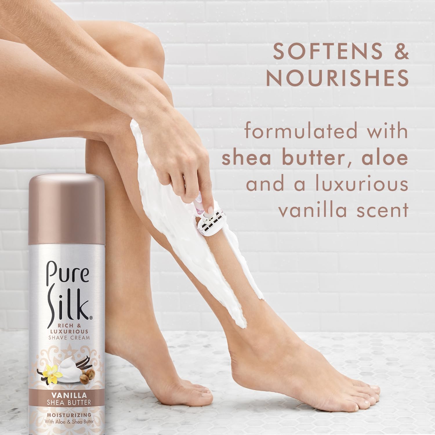 Pure Silk Vanilla Shea Butter Spa Therapy Shave Cream For Women, 7.25 Oz, Pack Of 6