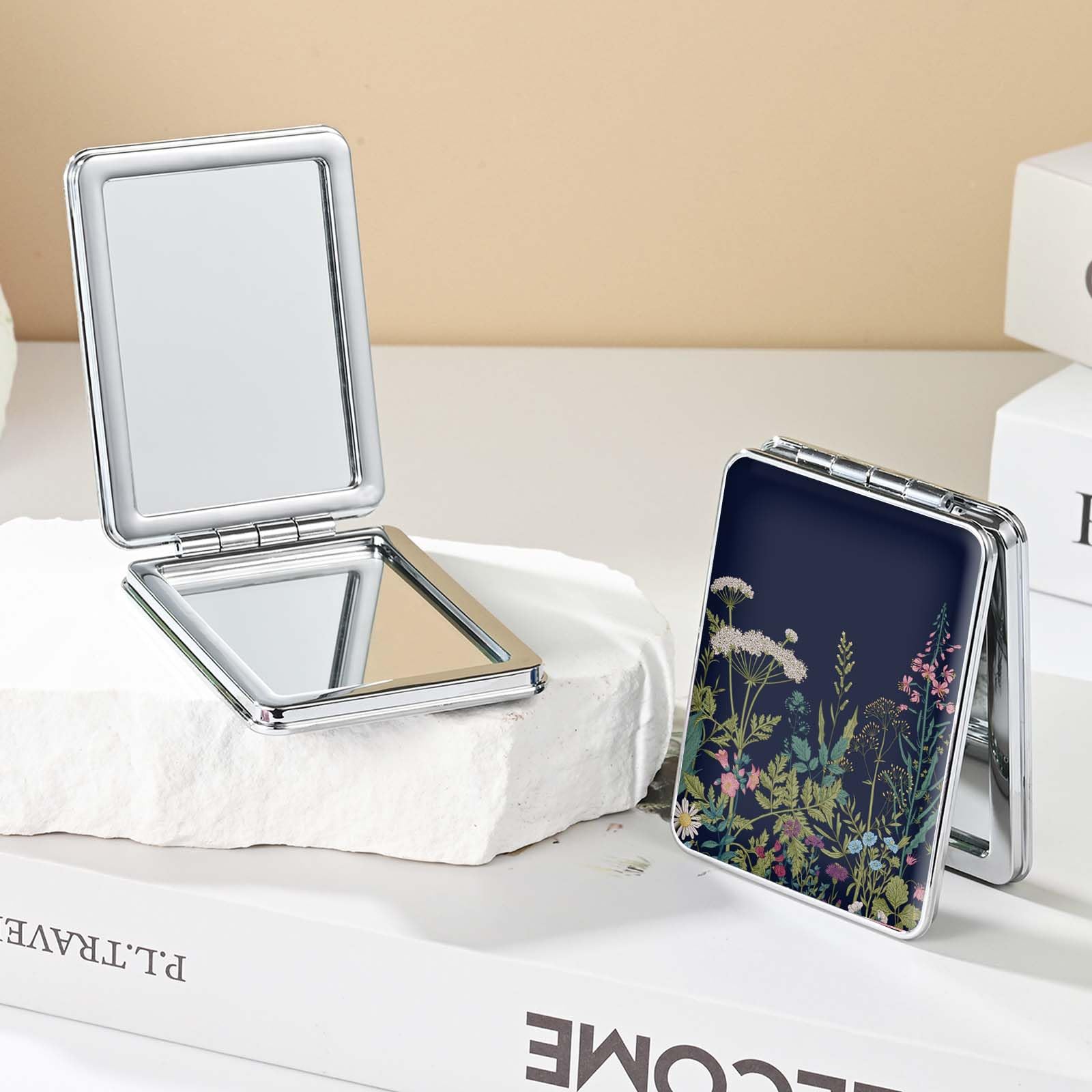 Dcdcee Pocket Mirror, Small Travel Mirror With Magnification, Portable Double-Sided Magnifying Cosmetic Mirror For Daily (Black
