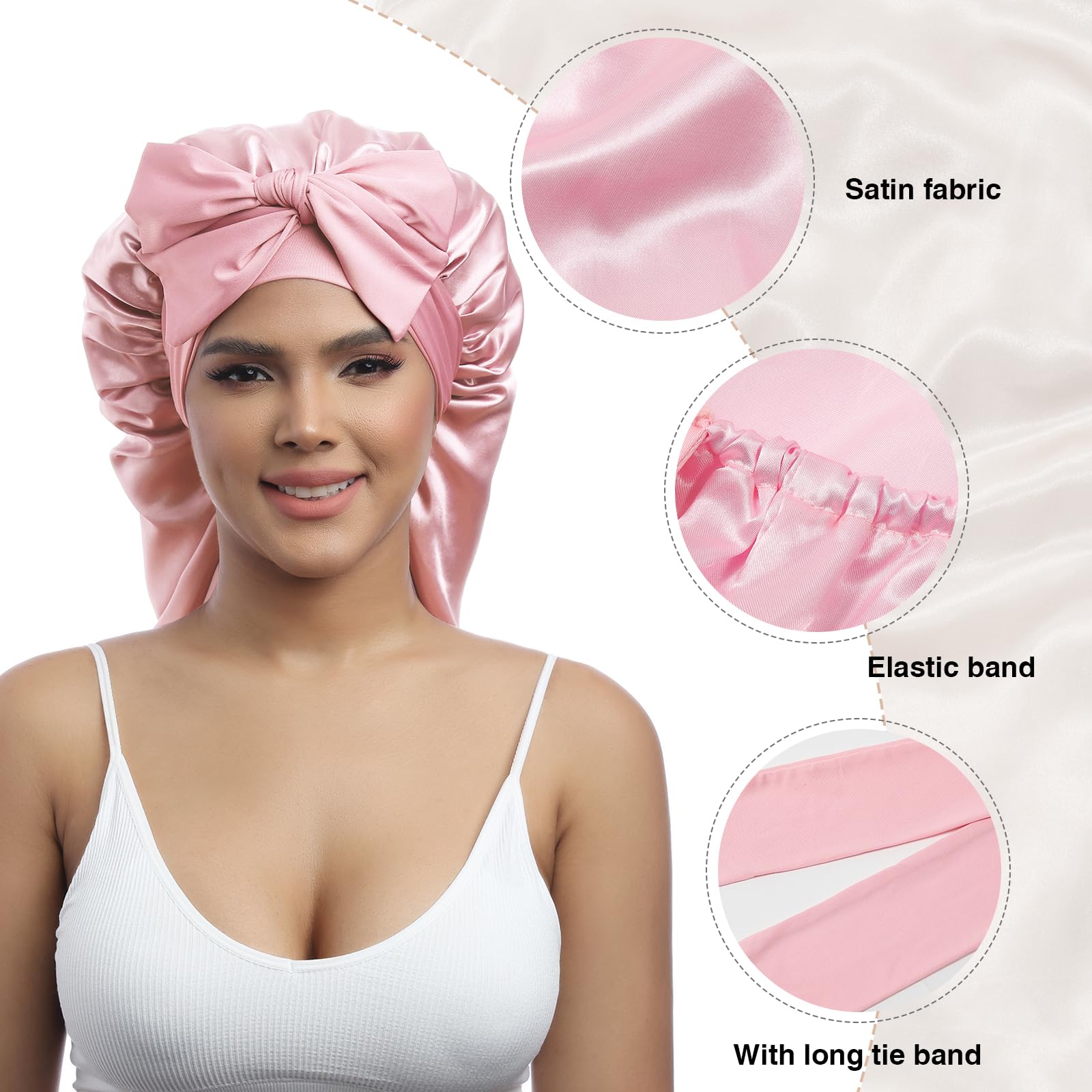 Awaytr Long Satin Bonnet For Braids - Elastic Silk Hair Bonnets For Sleeping Night Cap Stretchy Tie Band For Women(Pink)