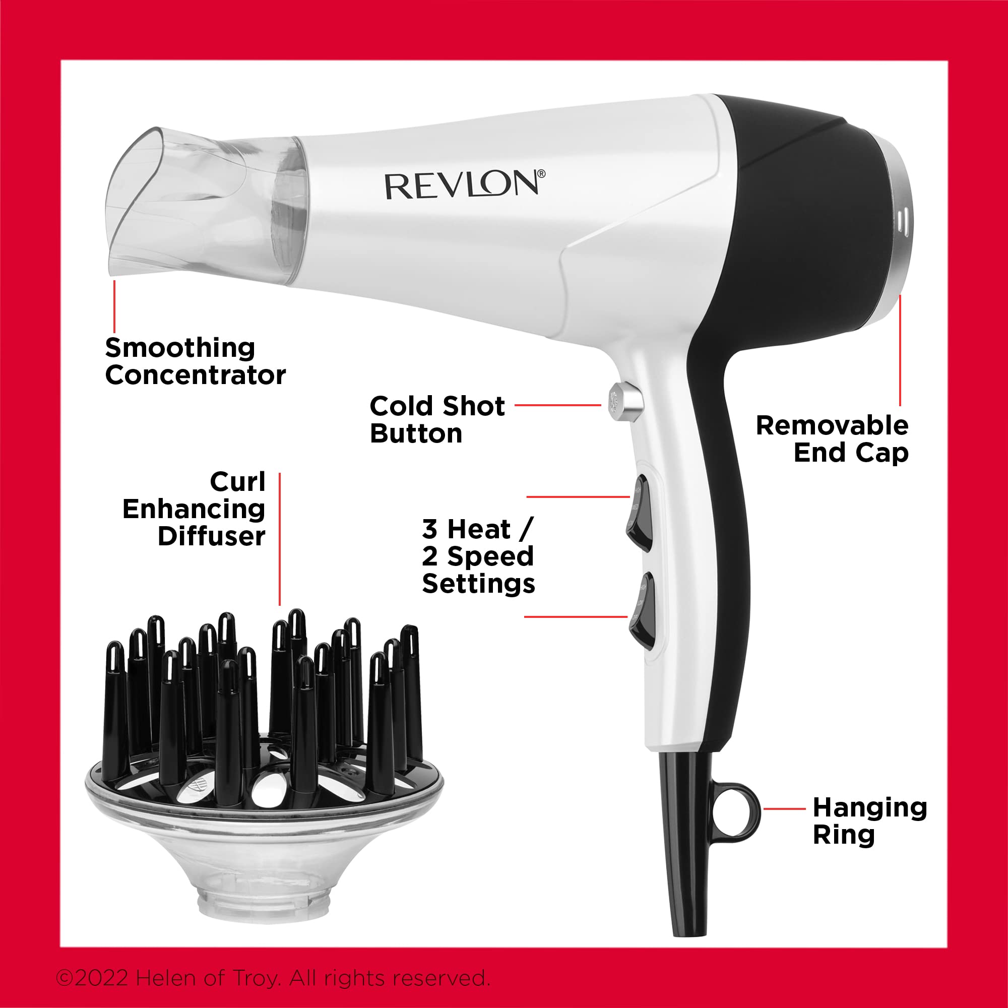 Revlon Volume Booster, Hair Dryer With Curl Enhancing Diffuser | Increase Volume, Decrease Frizz And Damage, Fast Drying, 1875 W