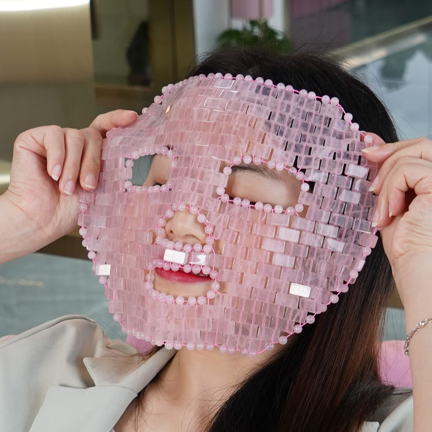 Ideayard Rose Quartz Mask|100% All Natural Jade Face Mask|Diminish Puffiness|Soothe Eye Fatigue|Dark Circles Face Caring