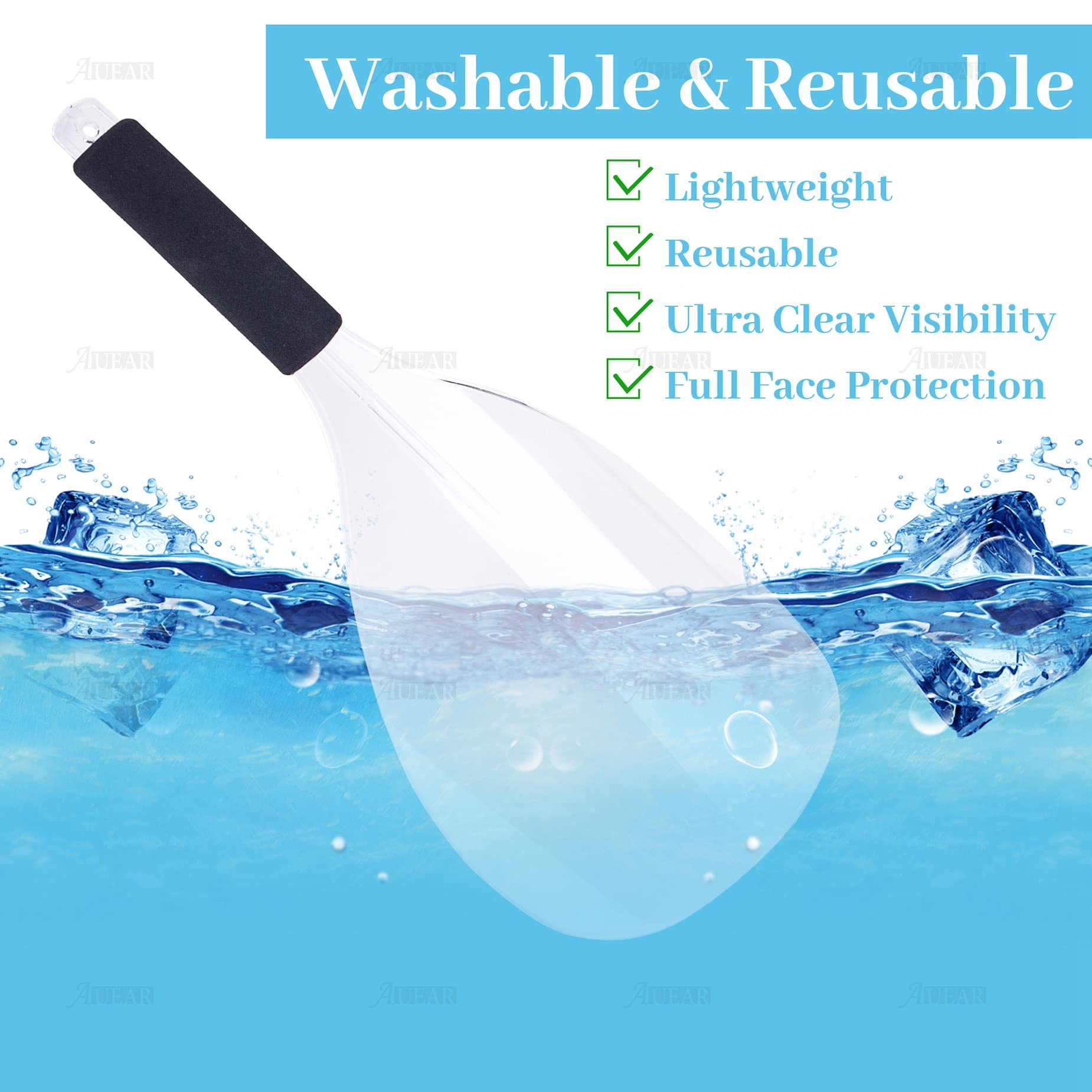 Auear, 4 Pcs Barber Salon Transparent Hairspray Face Shield With Sponge Handle Clear Plastic Reusable Face Shield Protector Cove