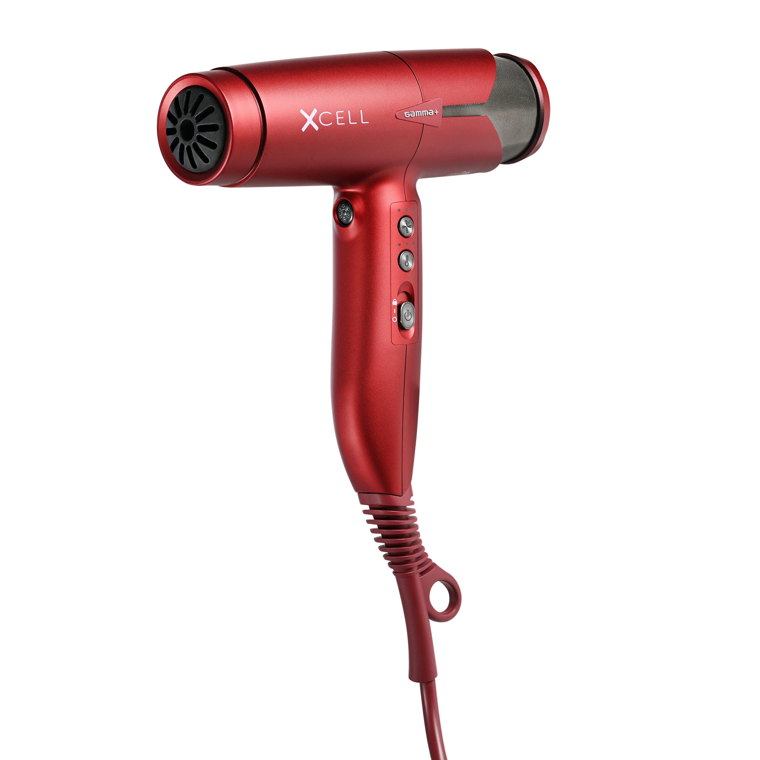 Gamma+ Xcell Professional Ultra-Lightweight Hair Dryer Digital Motor Ionic Technology Whisper Quiet 12 Heat/Speeds, Matte Red