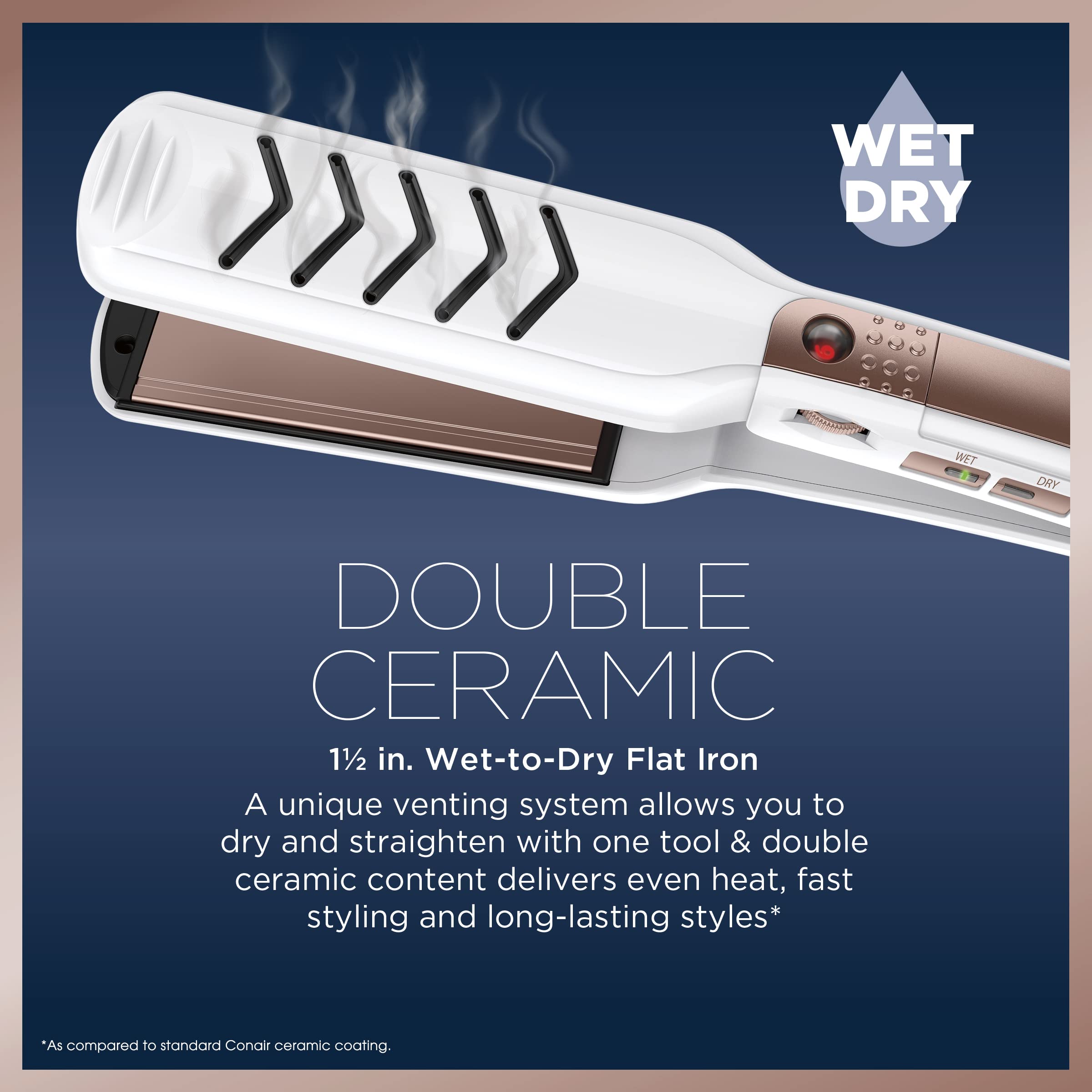 Conair Double Ceramic Flat Iron, 1 1/2-Inch Wet-To-Dry Hair Straightener