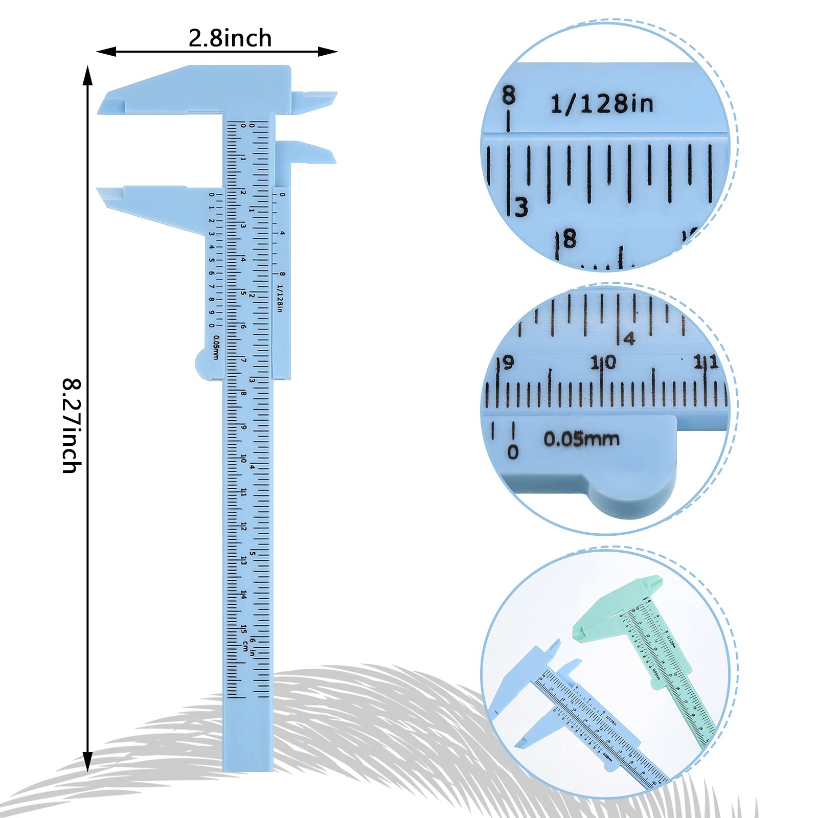 Frienda 5 Pieces Eyebrow Measuring Ruler, Brow Mapping Ruler Tool, Mini Vernier Caliper Double Scale Plastic Ruler, Sliding Gaug