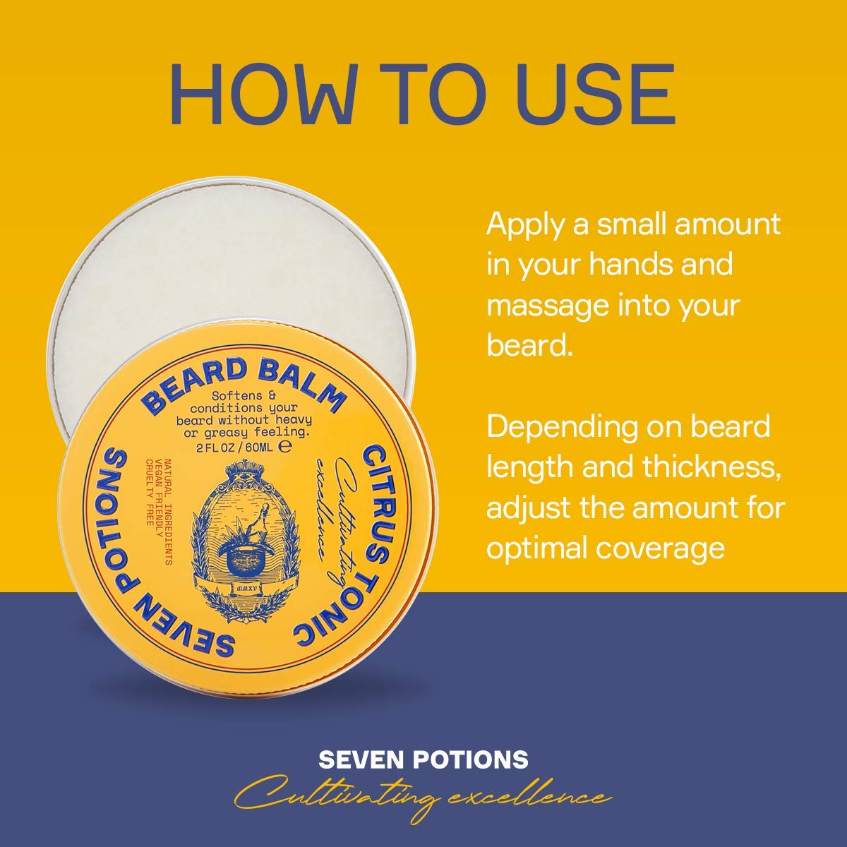 Seven Potions Beard Wax For Men - Medium Hold Styling Wax To Shape And Nourish Your Beard - All-Natural, Vegan, Cruelty Free - C