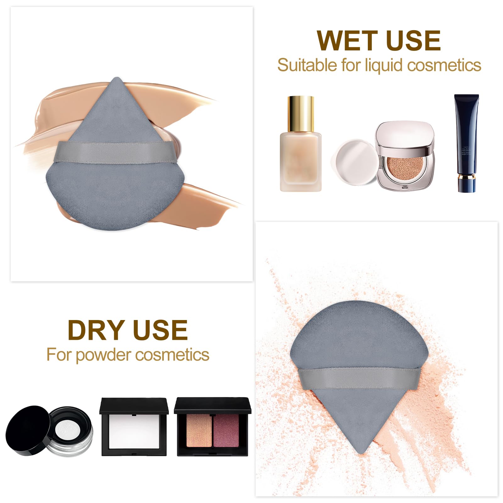 Flytianmy 9Pcs Triangle Powder Puffs, Face Makeup Puff For Body Loose Powder Beauty Makeup Tool Grey