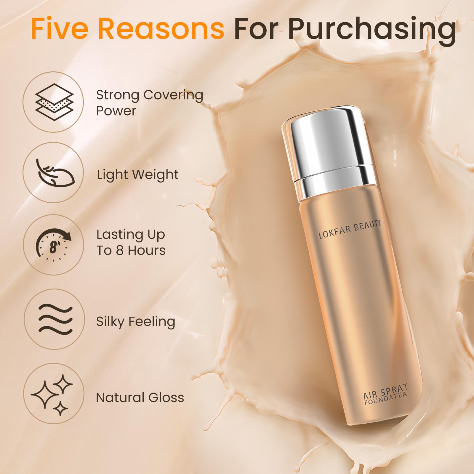 Tosouatop Warm Peach Airbrush Foundation Set With Soft Makeup Brush, Lightweight, Long Lasting, Oil Control, Full Coverage For A