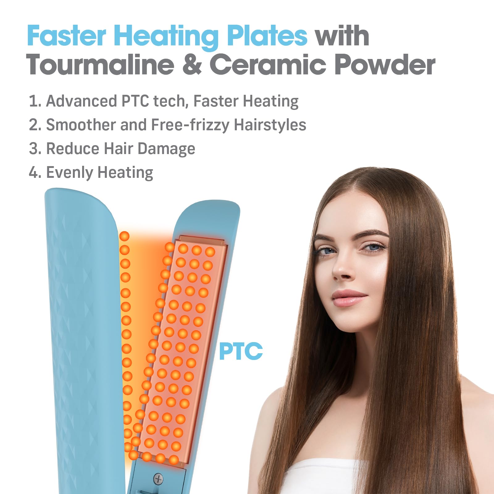 Quico Hair Straightener, Negative Ion Flat Iron Hair Straightener Anti-Frizz, 15S Fast Heating, Temperature Memory, Adjustable 4