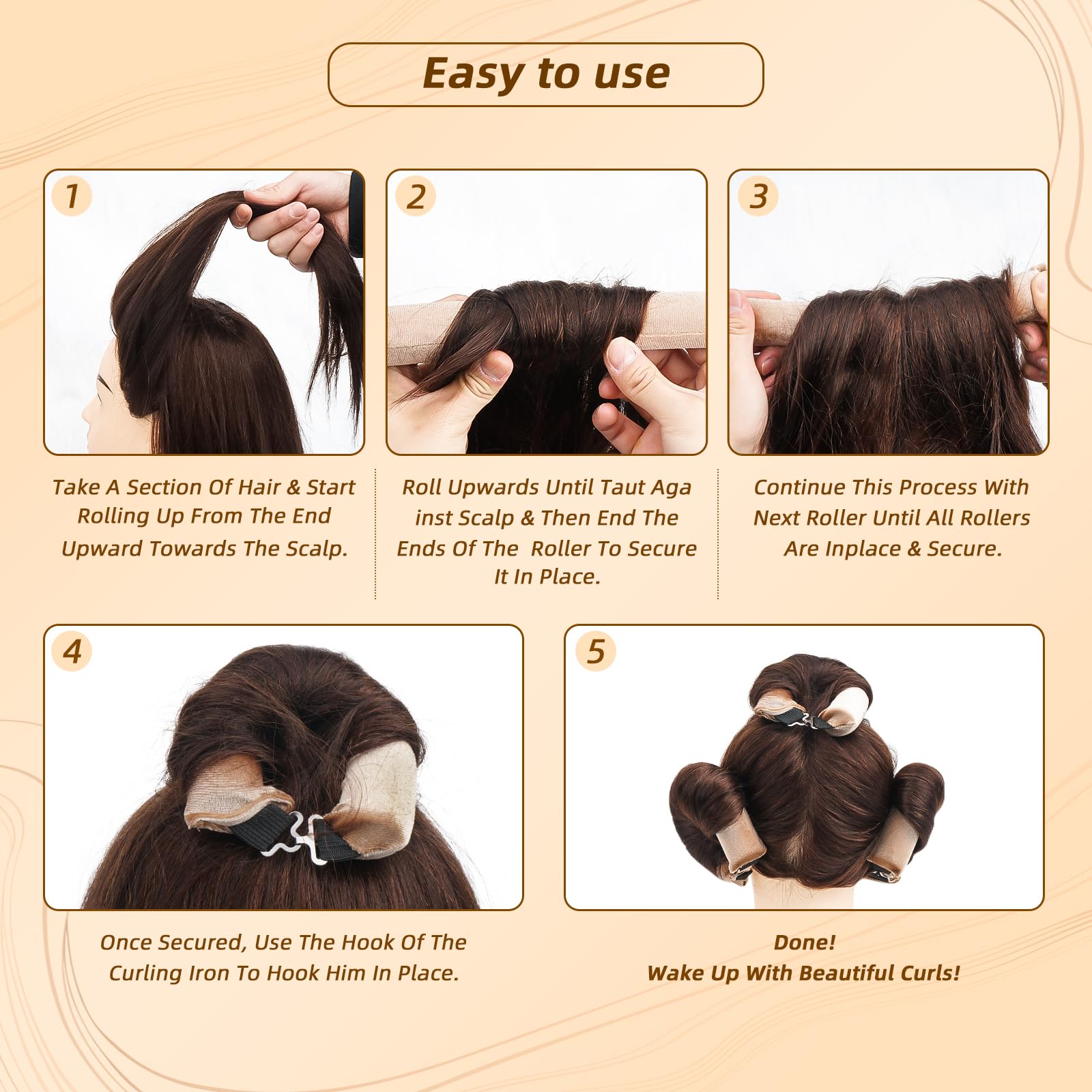 Heatless Hair Curler Rods For Overnight Satin Flexi Curls, Jumbo No-Heat Sleeping Styling Tools For All Hair Types - 3Pcs Green