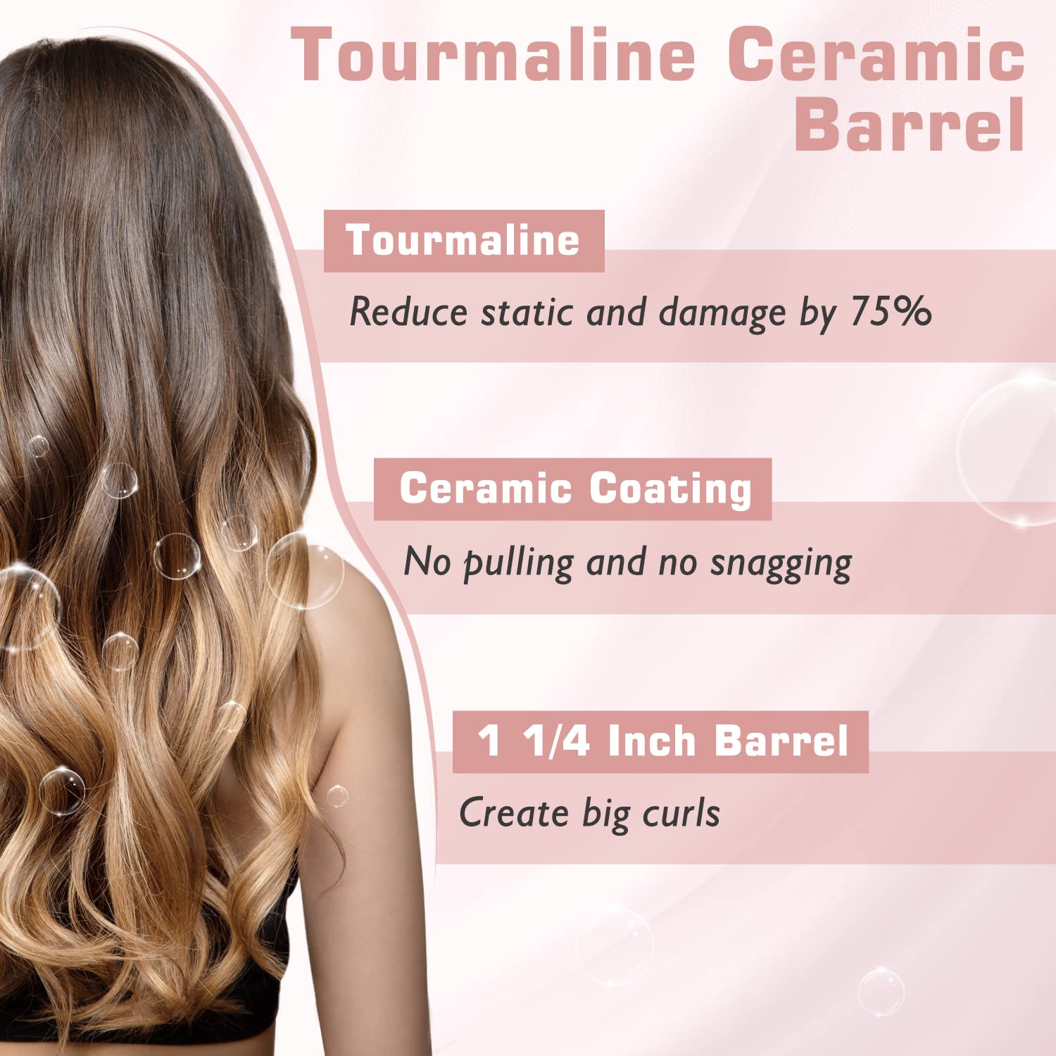 1 1/4 Inch Curling Iron, Dual Voltage Hair Curling Iron Heat Up To 450F, Professiona Curling Wand Ceramic Tourmaline(Rose Gold)