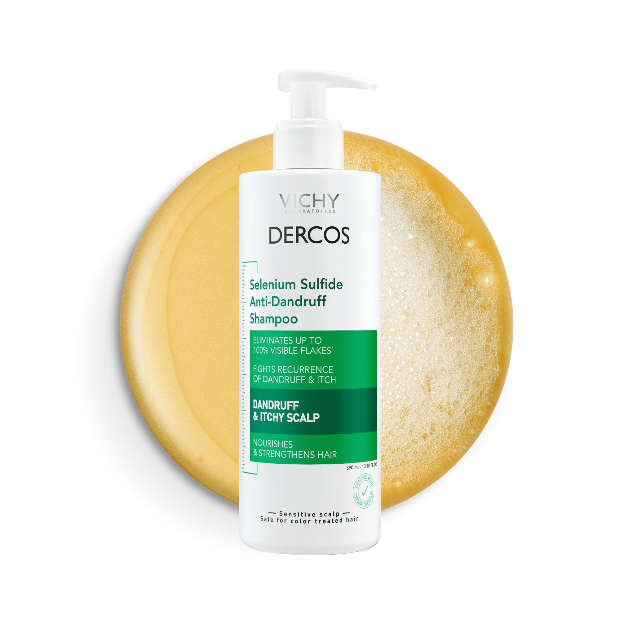 Dercos Selenium Sulfide Anti Dandruff Shampoo, Eliminates Flakes & Fights Recurring Dandruff & Itchy Scalp, Color Safe Shampoo, 