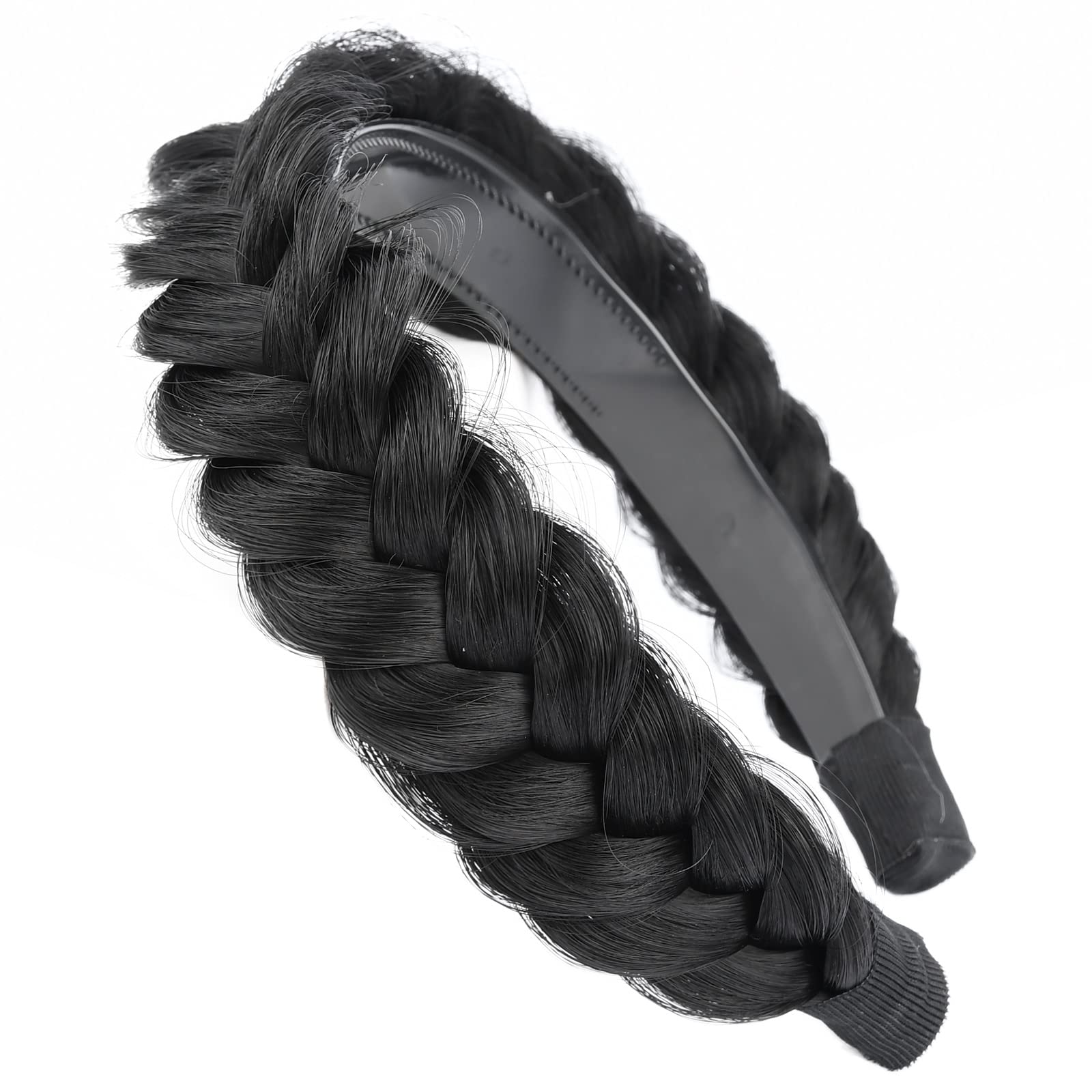 Gledola Wide Braided Headband With Teeth Braids Hairband With Tooth Synthetic Hair Band Plaited Hairband For Women (W-Natural Bl
