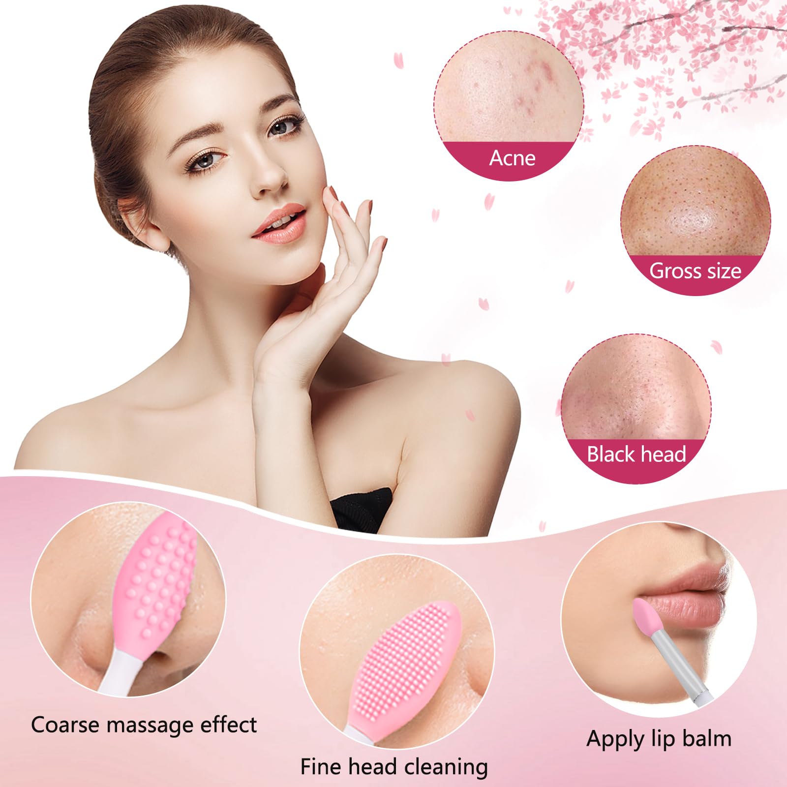 Silicone Face Scrubber, 2Pcs Exfoliating Lip Brush, 1Pcs Cleansing Brush,2Pcs Face Mask Brush Exfoliator Blackhead Skin Care Too