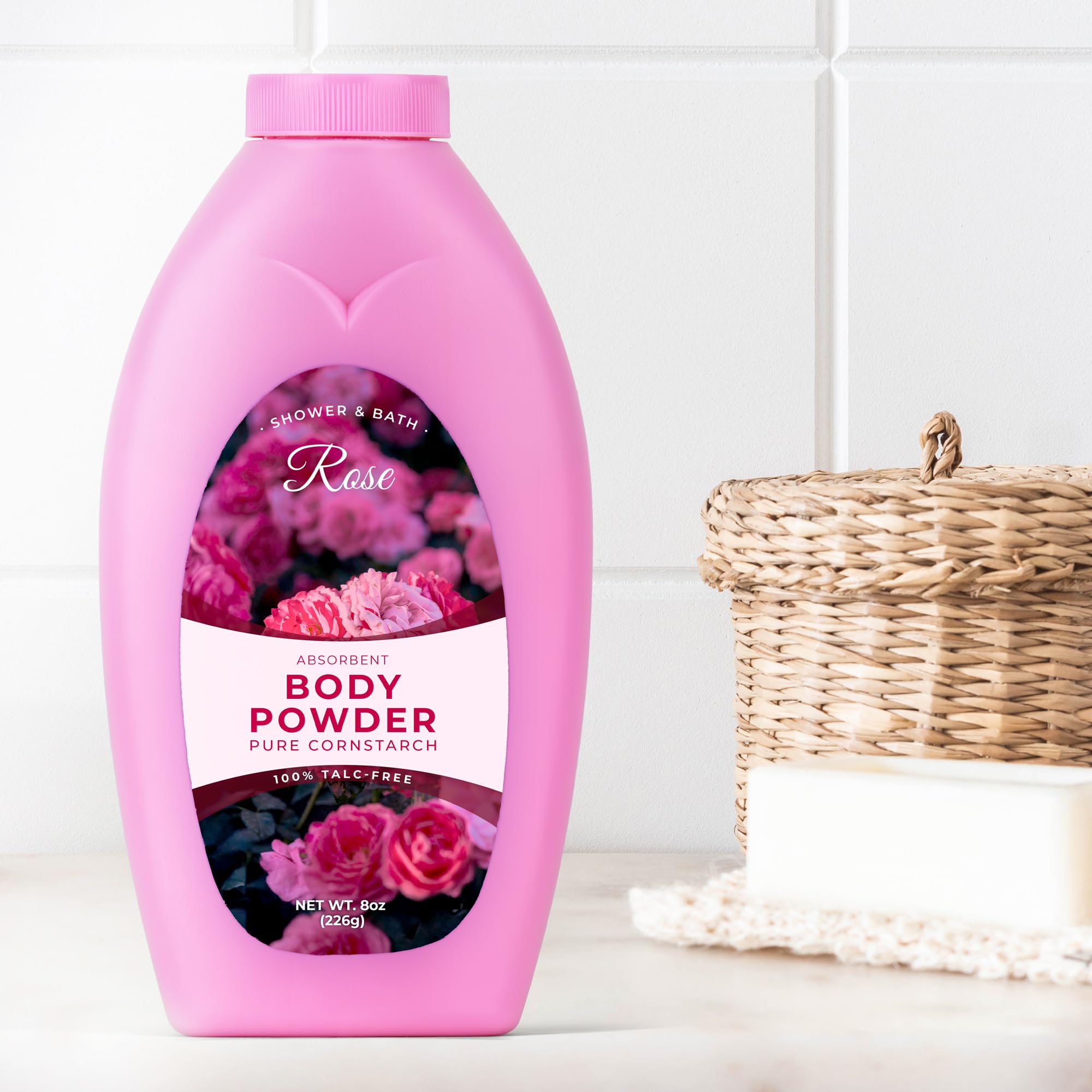 R-Neu Body Bath Powder For Women, 100% Talc-Free, Elegant Rose Petals Dusting Powder, Extra Large Refill, 8Oz