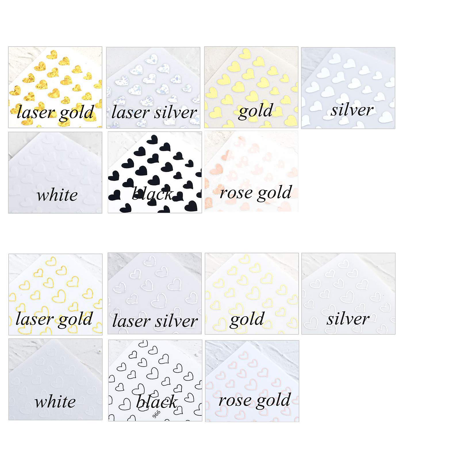 15 Large Sheets Hearts Nail Stickers For Women Girls Kids - 3D Self Adhesive Heart Nail Decals For Natural Fingernails And Acryl