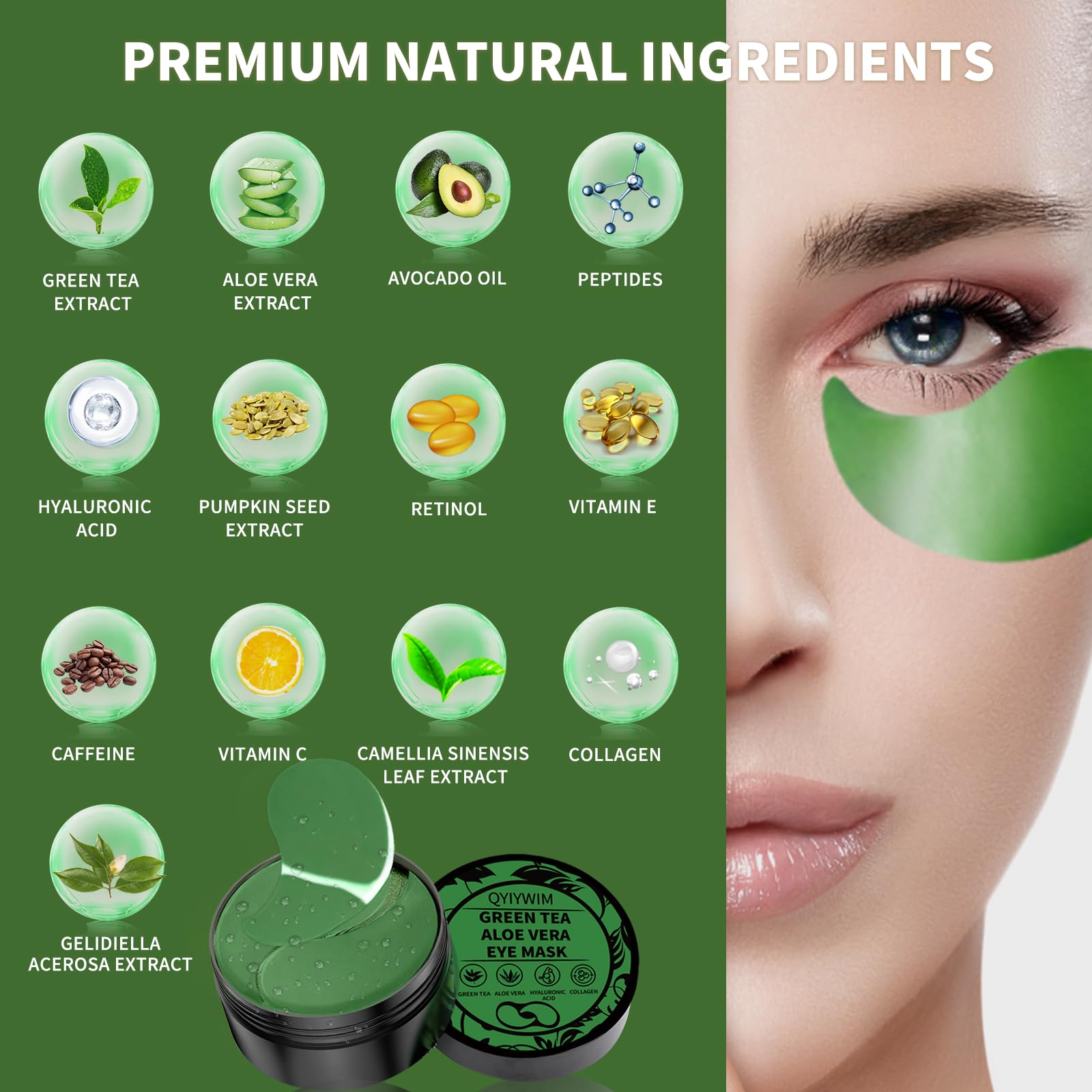 Qyiywim Under Eye Patches 70Pcs, Green Tea Eye Patches For Puffy Eyes Treatment, Under Eye Masks For Dark Circles And Puffiness,