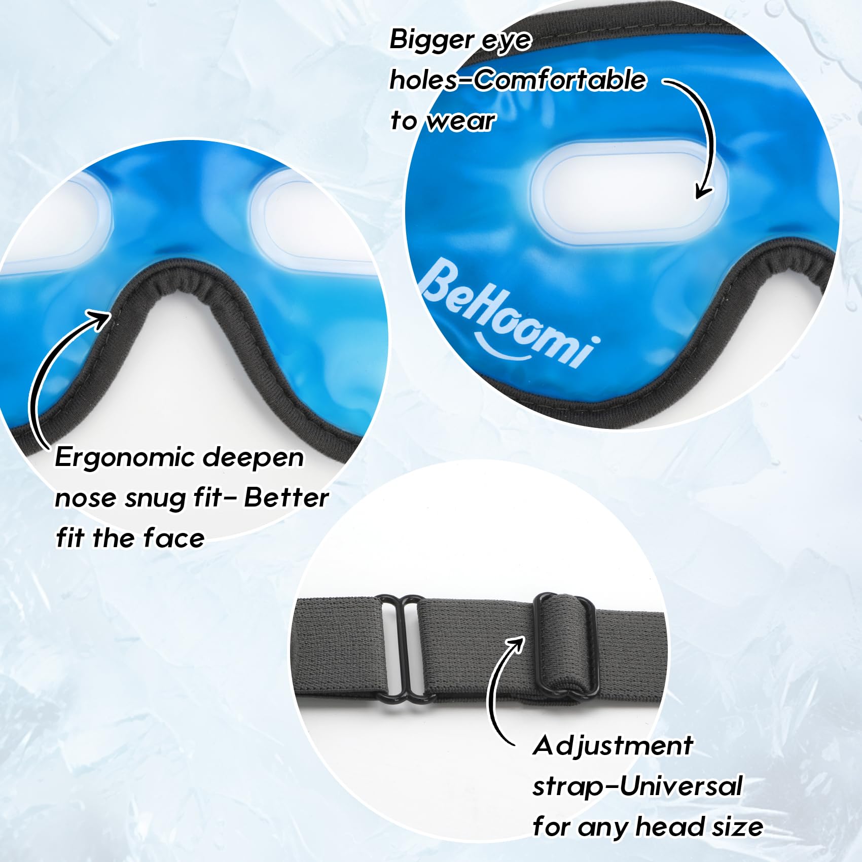 Behoomi Cooling Eye Mask, Gel Eye Mask With Holes, Reusable Ice Mask, Cool Eye Ice Pack, Comfort Snug Fit, No Freeze, Cold Eye C