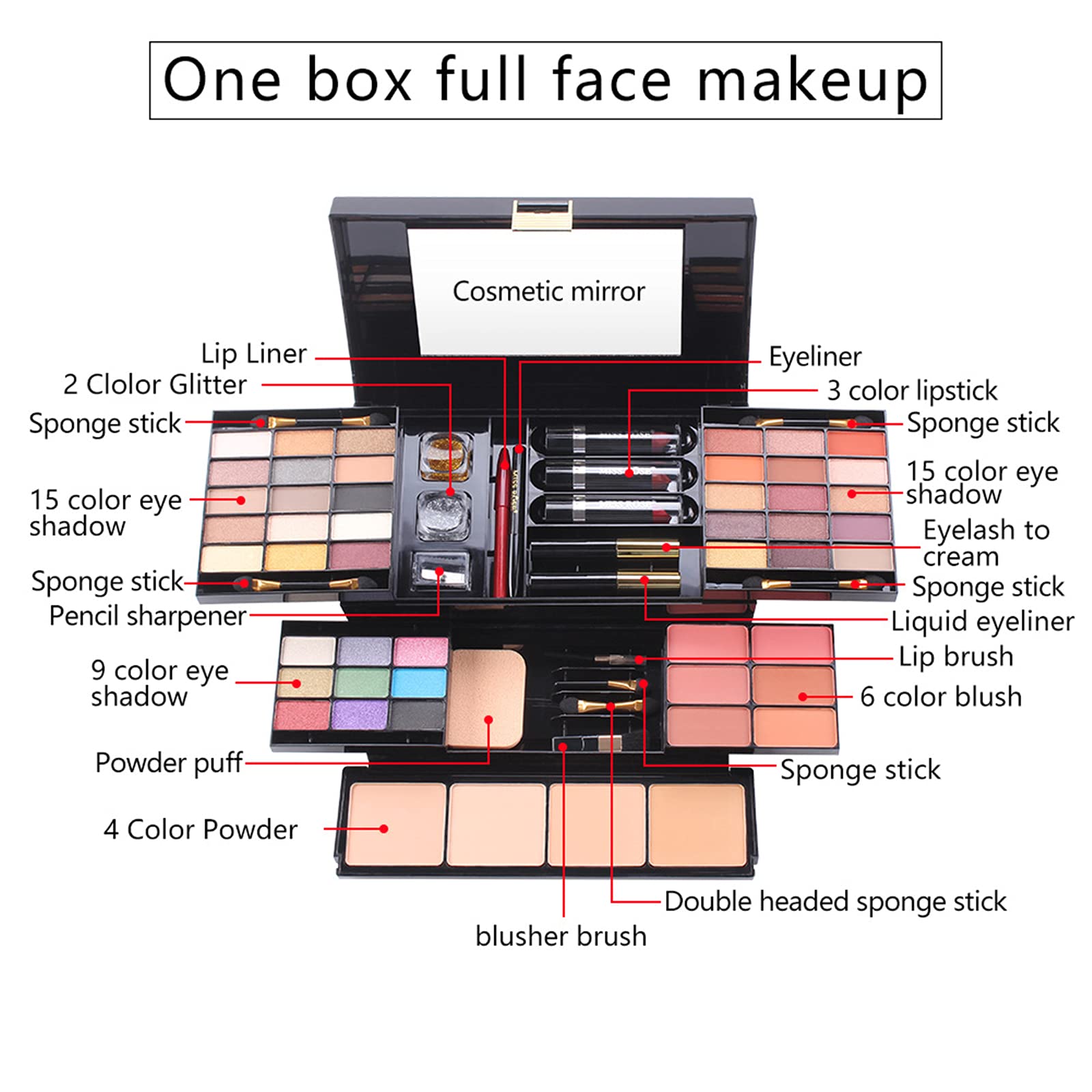 Pure Vie 54 Color All-In-One Holiday Gift Makeup Set Cosmetic Essential Starter Bundle Include Eyeshadow Palette Lipstick Concea