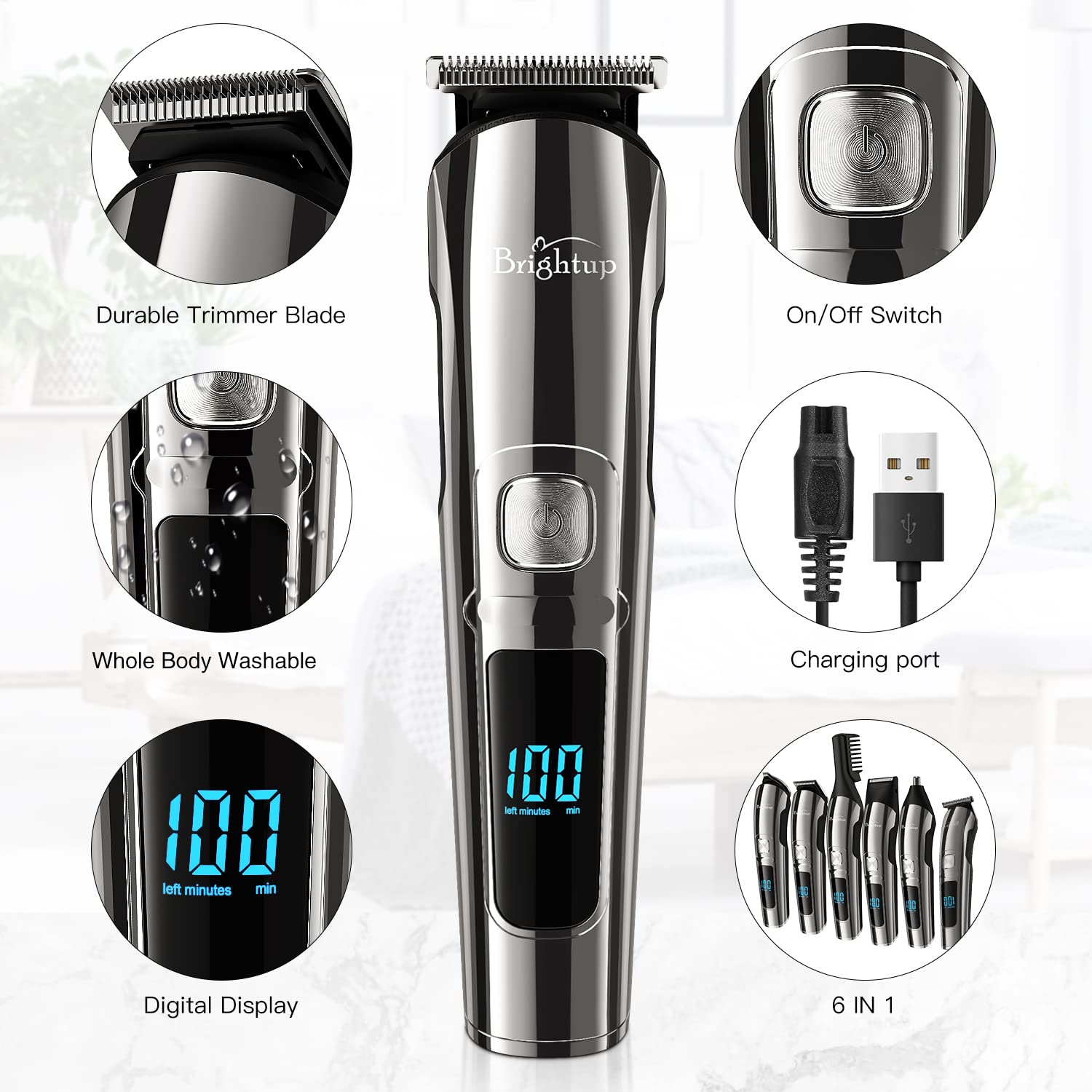 Brightup Beard Trimmer For Men - 18 Piece Beard Grooming Kit With Hair Clippers, Hair Trimmer, Electric Razor - Ipx7 Waterproof