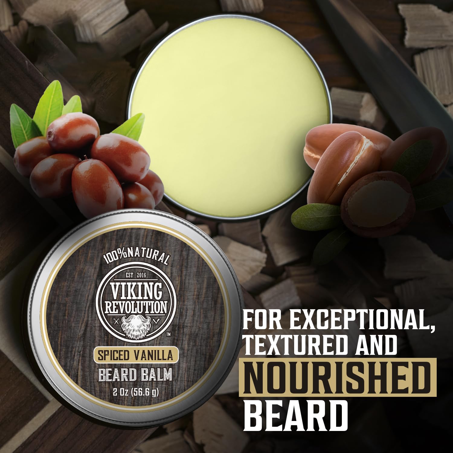 Viking Revolution Spiced Vanilla Beard Balm - Beard Butter With Argan Oil, Beard Softener For Men With Jojoba Oil - Beard Moistu