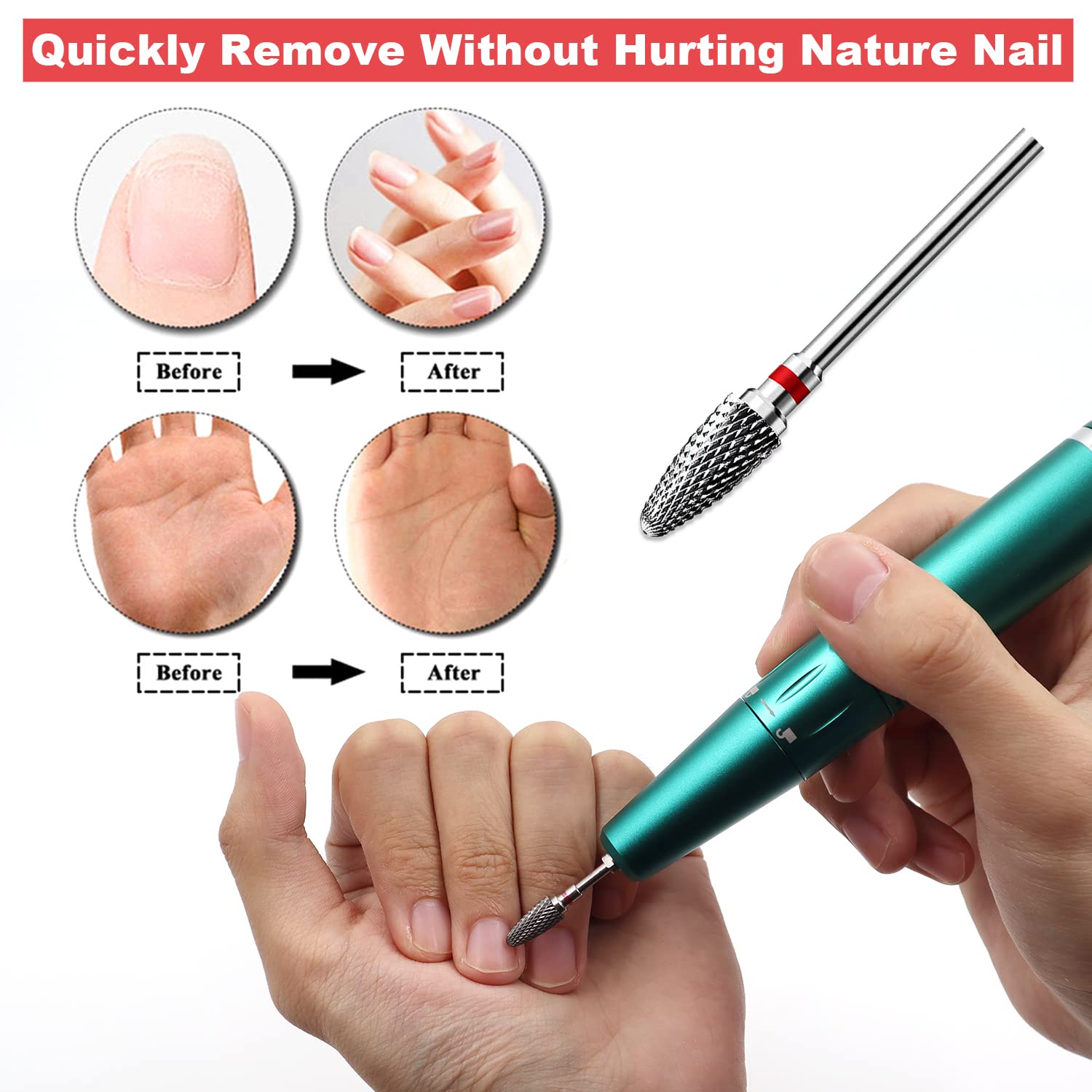 Fantexy 3/32'' Carbide Nail Drill Bit - Remove Acrylic Hard Gels Quickly And Safely,Professional Cone Tungsten Drill Bits Set Na