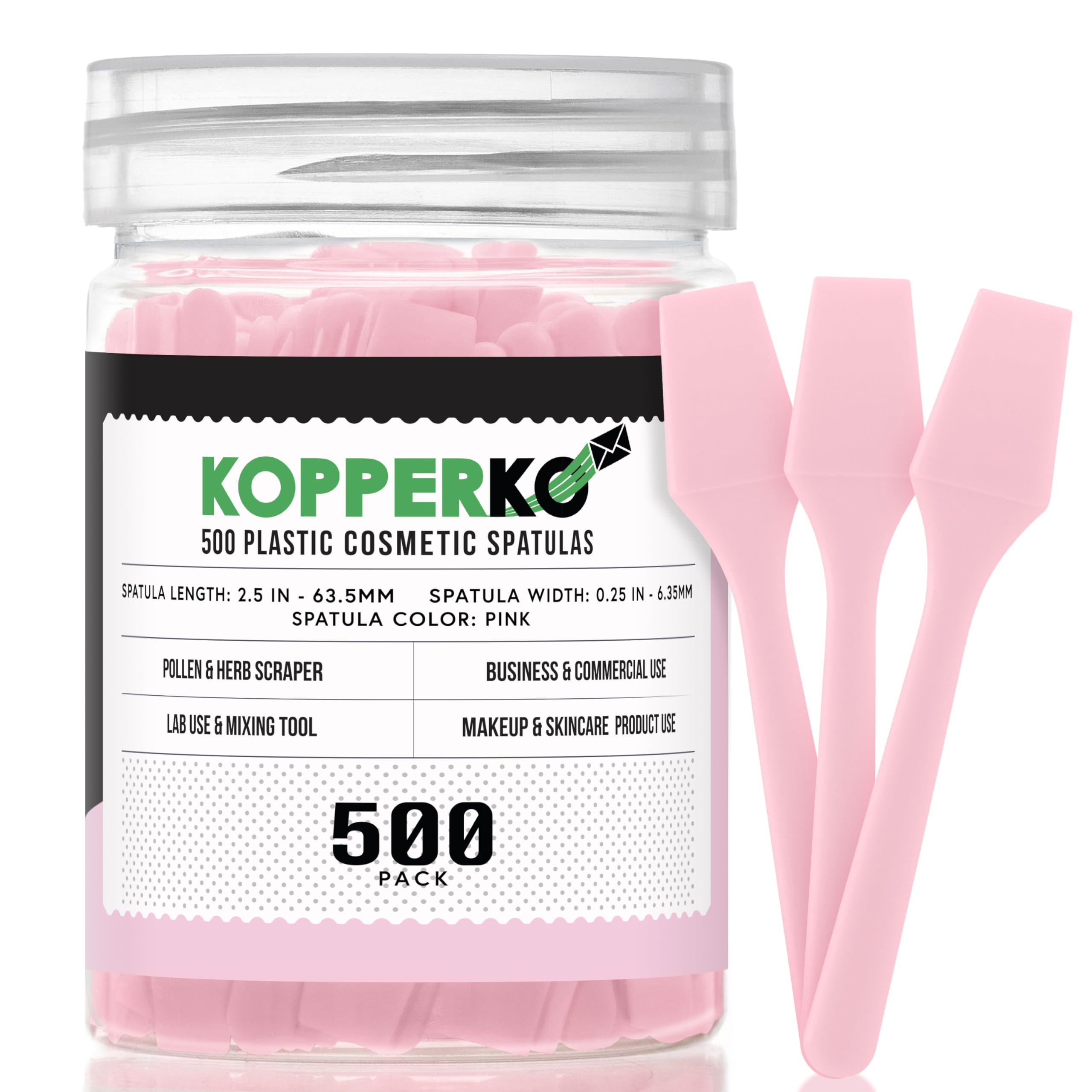 Kopperko 500 Pack 2.5 Inch Cosmetic Spatulas - Small Plastic Spatula for Cosmetics, Creams, & Crafts | Makeup Spatula or Multipu