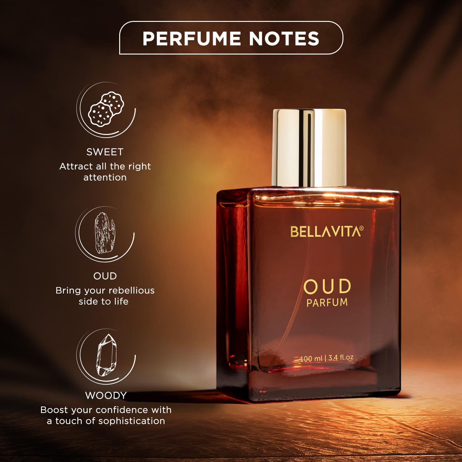 Bellavita Luxury Oud (3.4 Fl.Oz.) Eau De Parfum For Women | Sweet, Woody & Oud | Arabian Perfume For Women | Vegan & Cruelty Fre