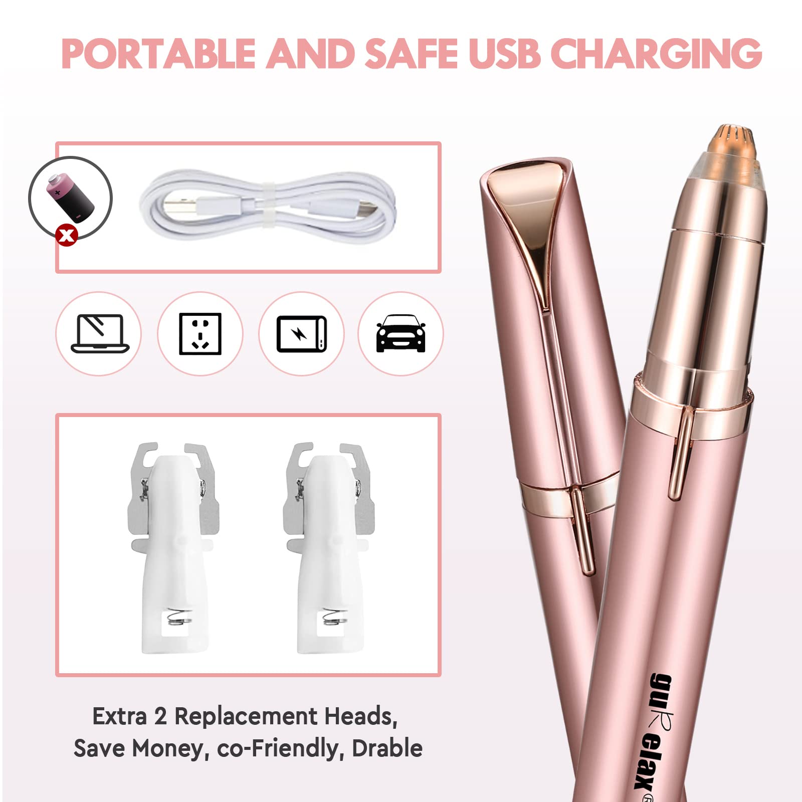 Gurelax Women'S Electric Eyebrow Trimmer With Replacement Blades, Precision Led Light, Safe And Instant Painless Hair Remover