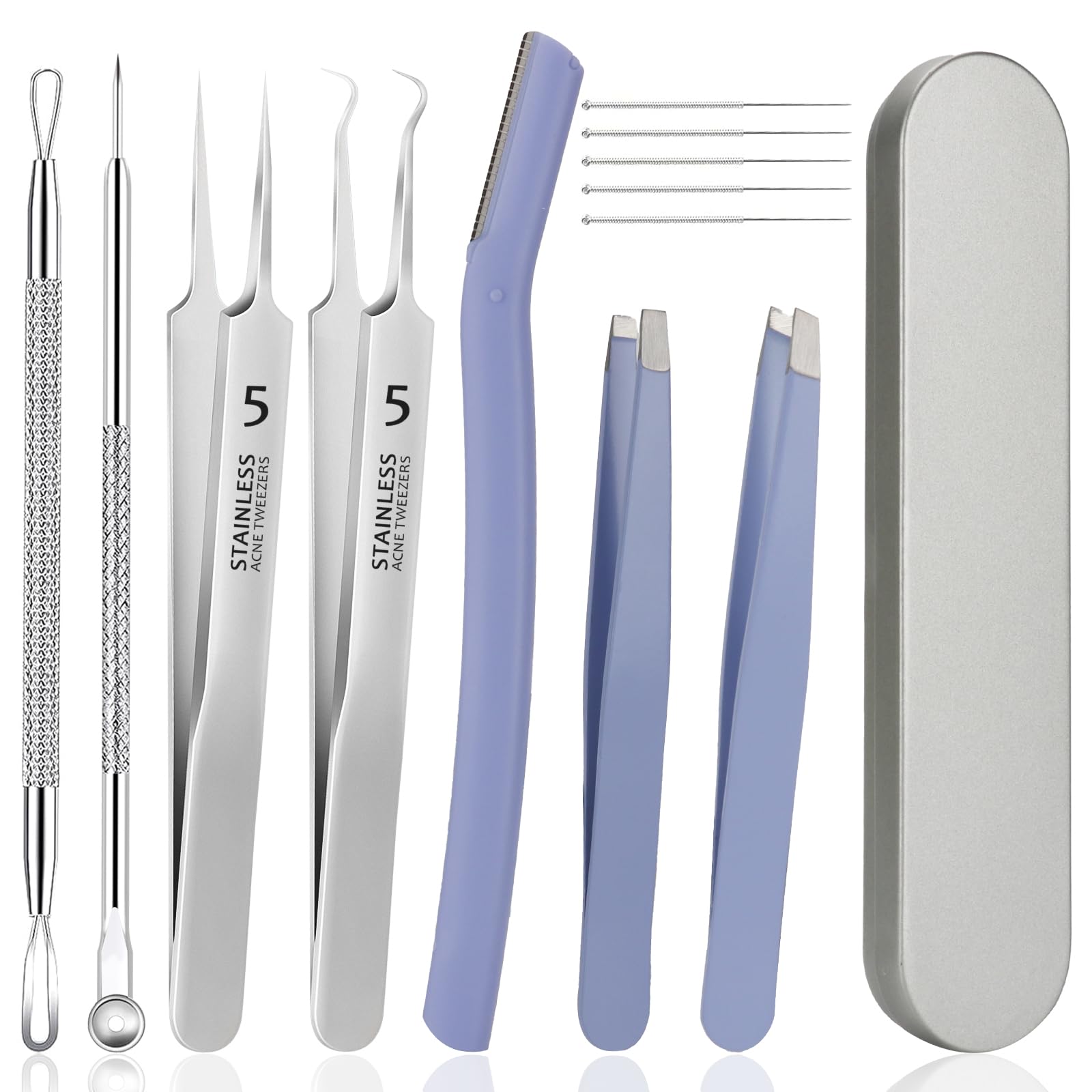 WSYUB Blackhead Tweezers,Ingrown Hair Tweezers,Pimple Popper Tool Kit,Acne Needle Tool, Blackhead Extractor,Eyebrows Facial Hair