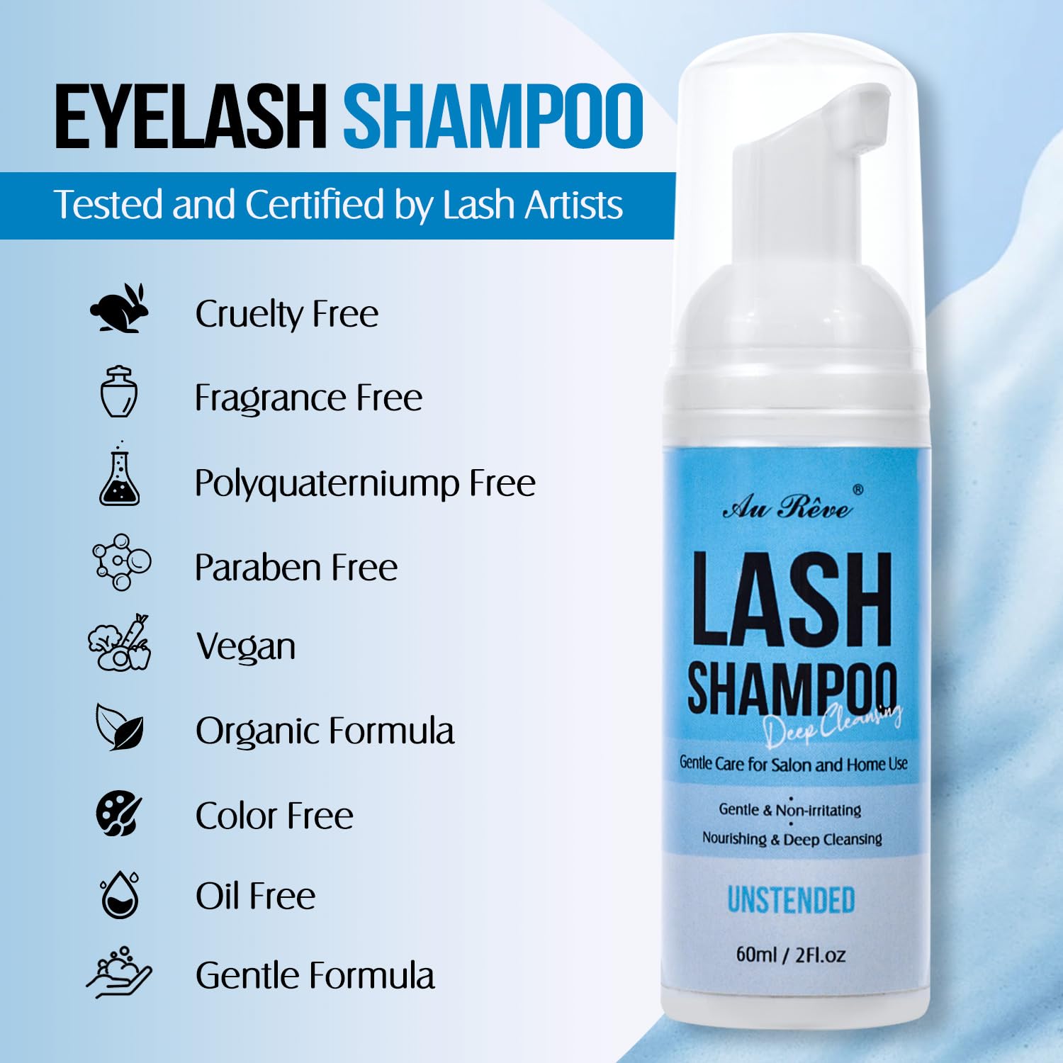 Lash Shampoo For Lash Extensions 60 Ml/2Fl.Oz Eyelash Extension Cleanser Oil Free Lash Cleanser For Eyelash Care, Gentle Foaming