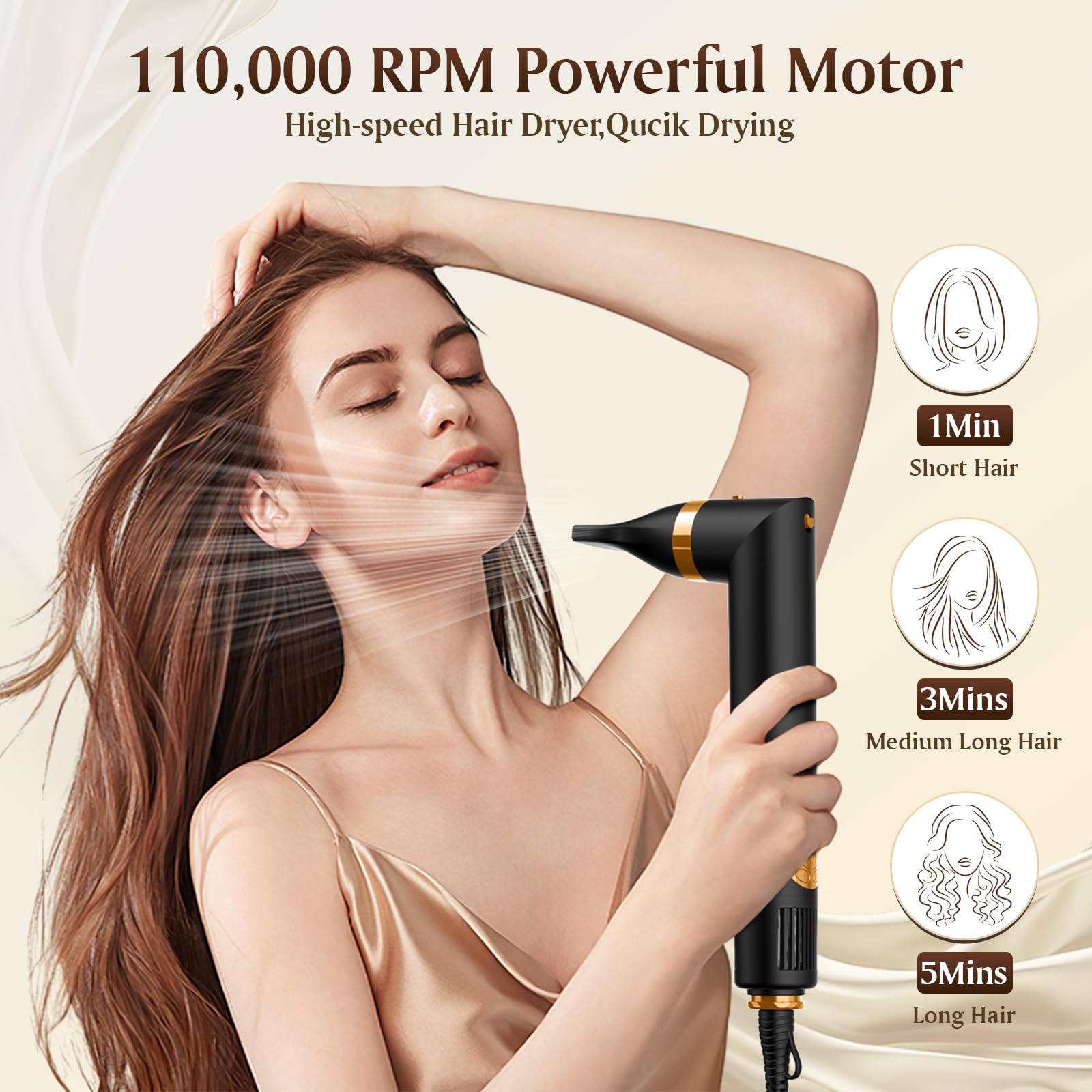SUPGALIY 5 in 1 Air Styler, 110,000 RPM High-Speed Powerful Hair Dryer Brush & Multi-Styler with Auto-Wrap Curler, Cushion Massa