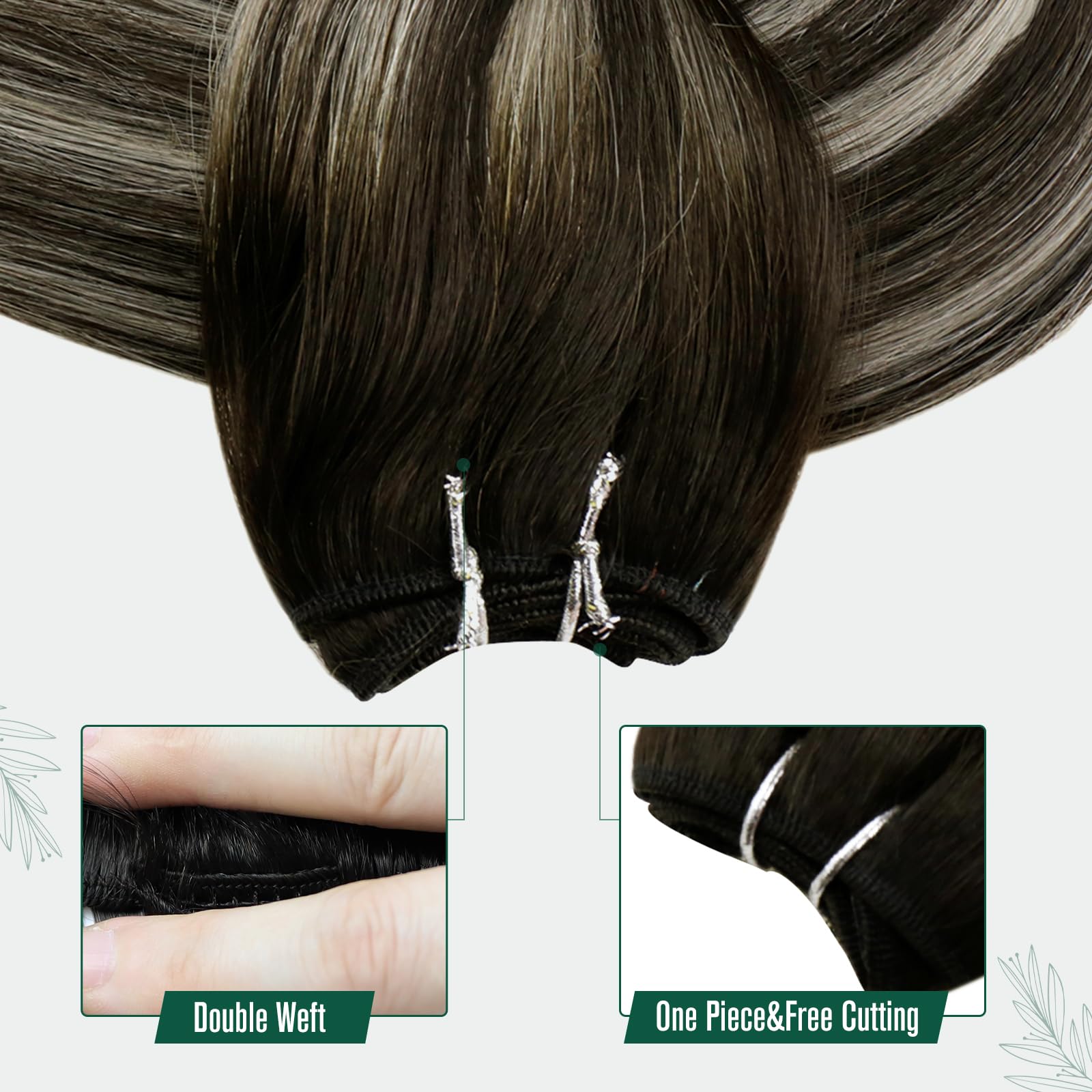 Runature Weft Hair Extensions Human Hair Blend Of Black And Silver With Black Roots Black Weft Human Hair Extensions Straight Se