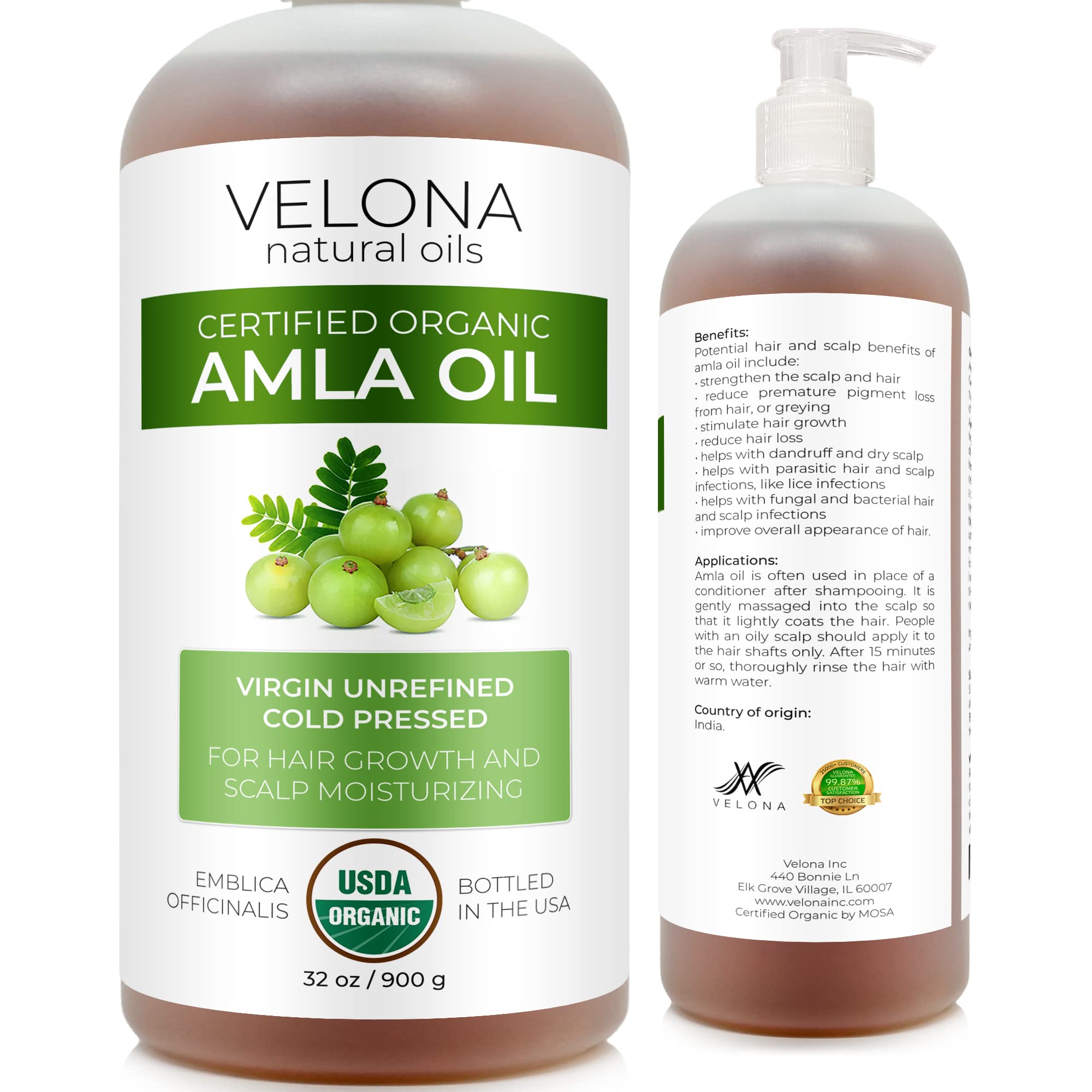velona Amla Oil USDA Certified Organic - 32 oz | 100% Pure and Natural Carrier Oil | Extra Virgin, Unrefined, Cold Pressed | Hai