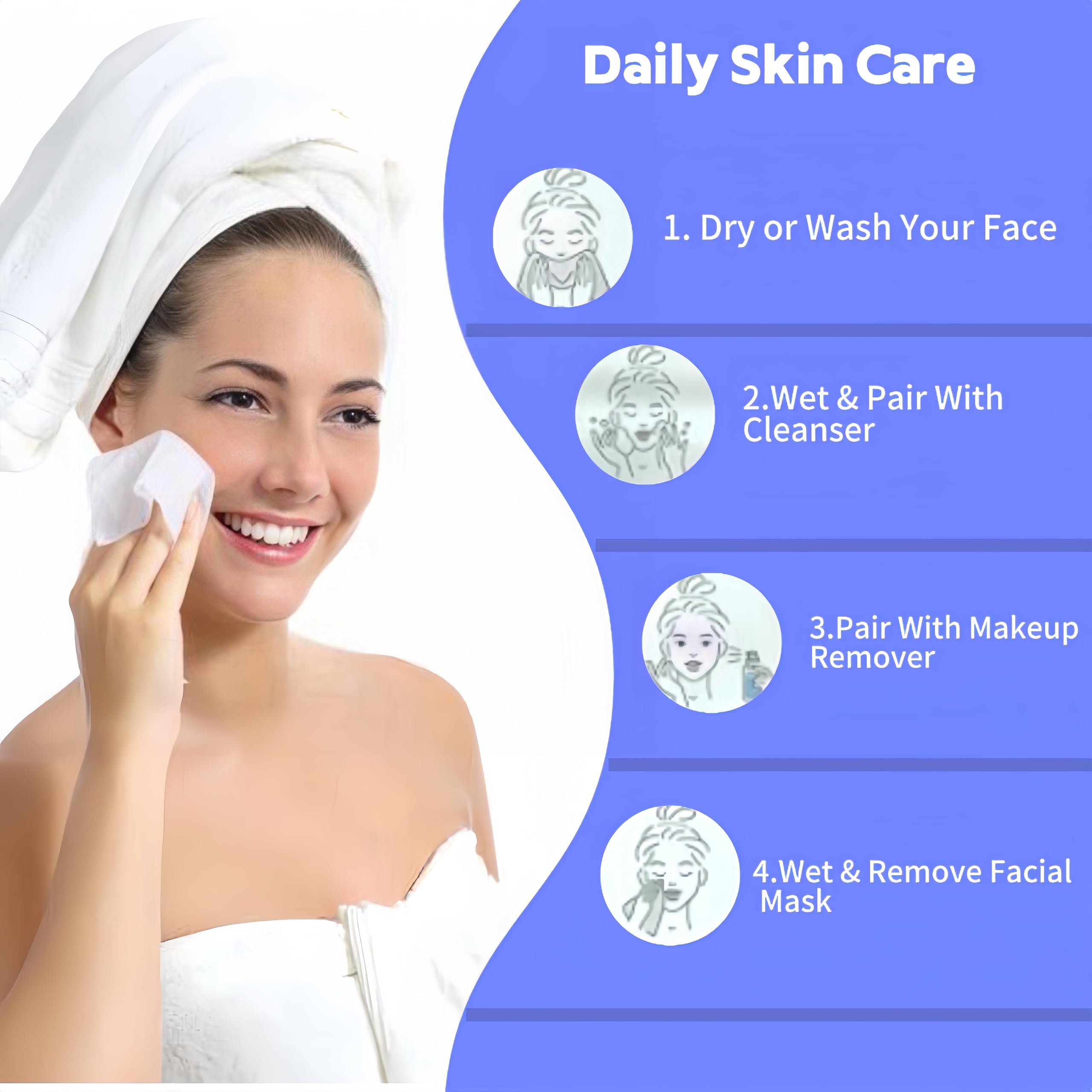 Disposable Face Towel 100 Count, Soft Cotton Clean Skin Face Towels, Dry Wipes Cotton Facial Towels Wash Cloths Tissue Thickened