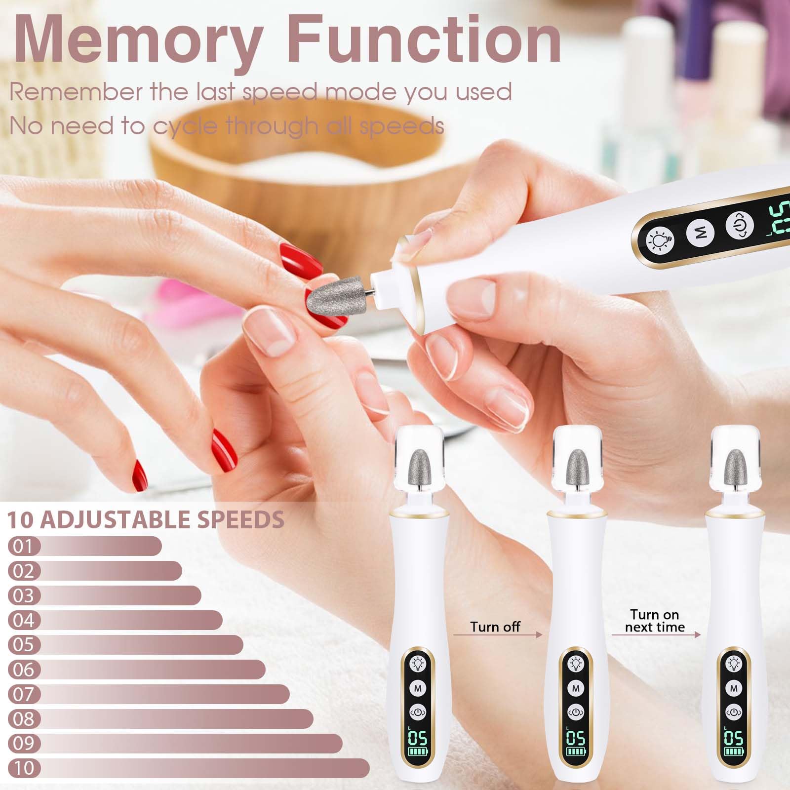 Hoxida Professional Manicure Pedicure Kit - Cordless Electric Nail Drill with 10 Speeds & 360? LED Light for Thick Nails, Hand & Foot Care