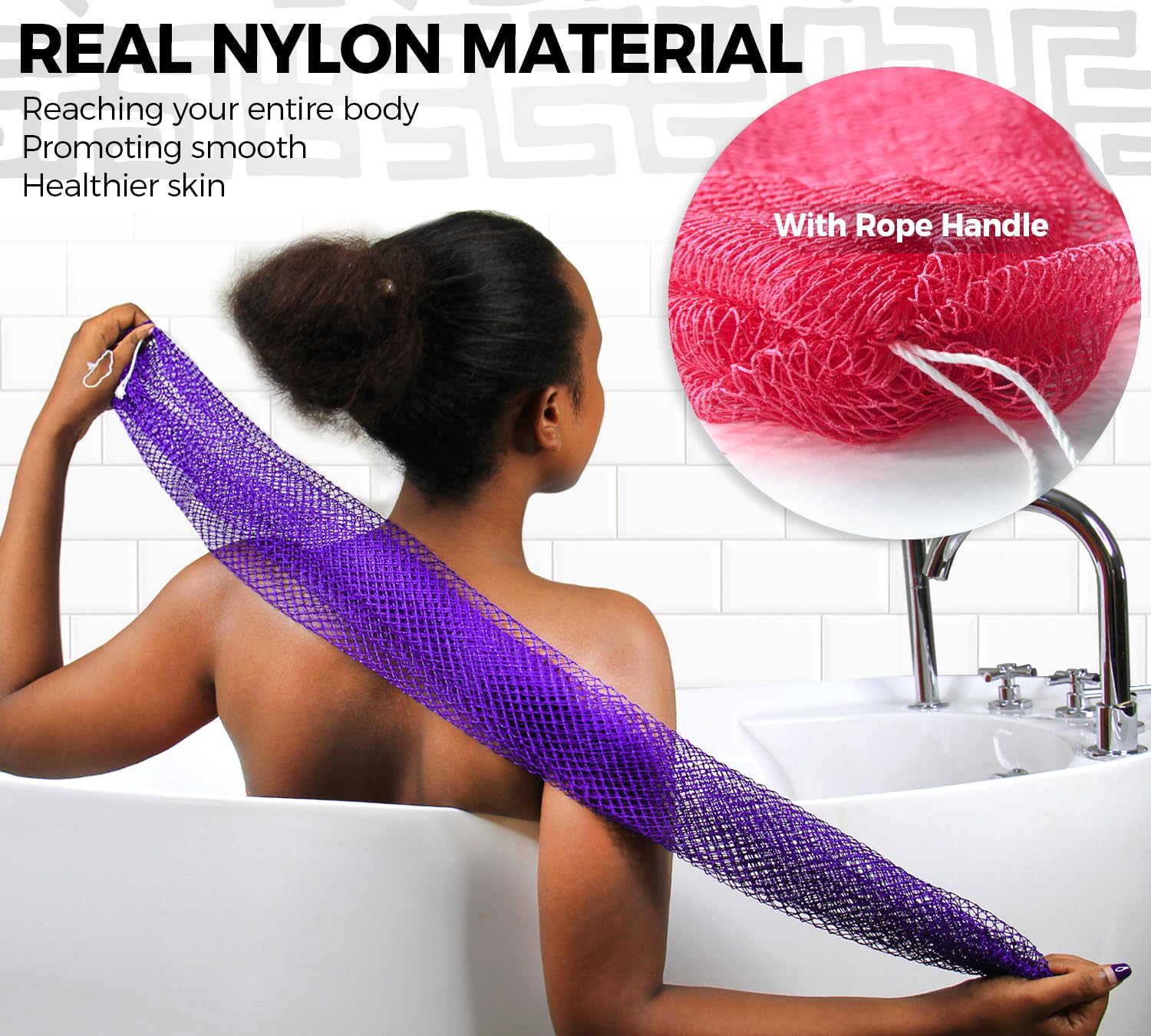 African Net Sponge Authentic - 2 Pieces Real African Loofah Shower Sponges - Body Scrubber Exfoliating Washcloth Purple & Green