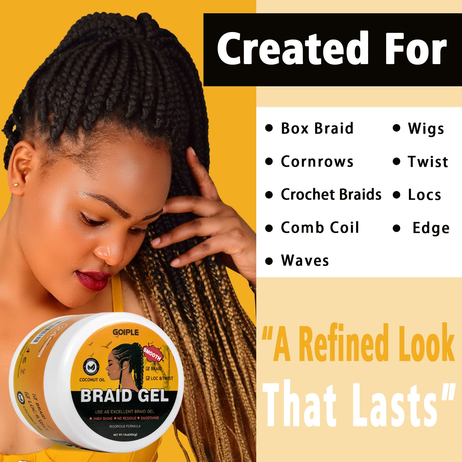 16 Oz Big Capacity Strong Hold Smoothing Gel For Twist, Locs, Braids, Edge, Cornrows - No Flake, Tames Frizz, High Shine, Easy T