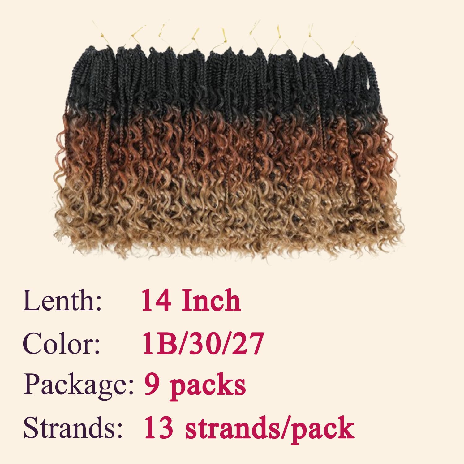 9 Packs Goddess Box Braids Crochet Hair-14 Inch Boho Crochet Braids With Curly Ends,Bohomian Box Braiding Hair For Black Women D
