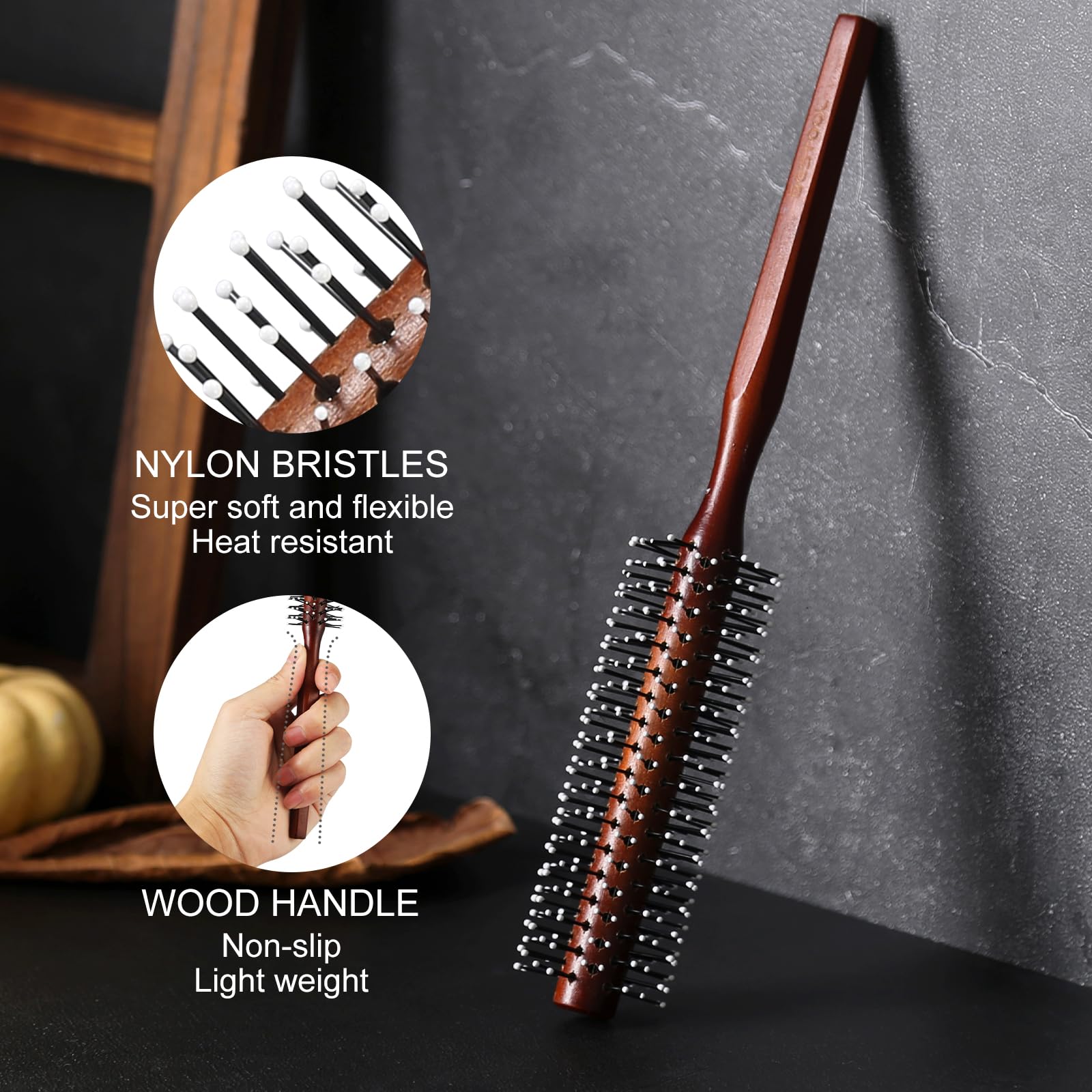 Bestool Small Brush For Short And Medium Hair, Blow Drying, Men'S Beard Styling, Professional Smoothing And Curling Brush (Reddi
