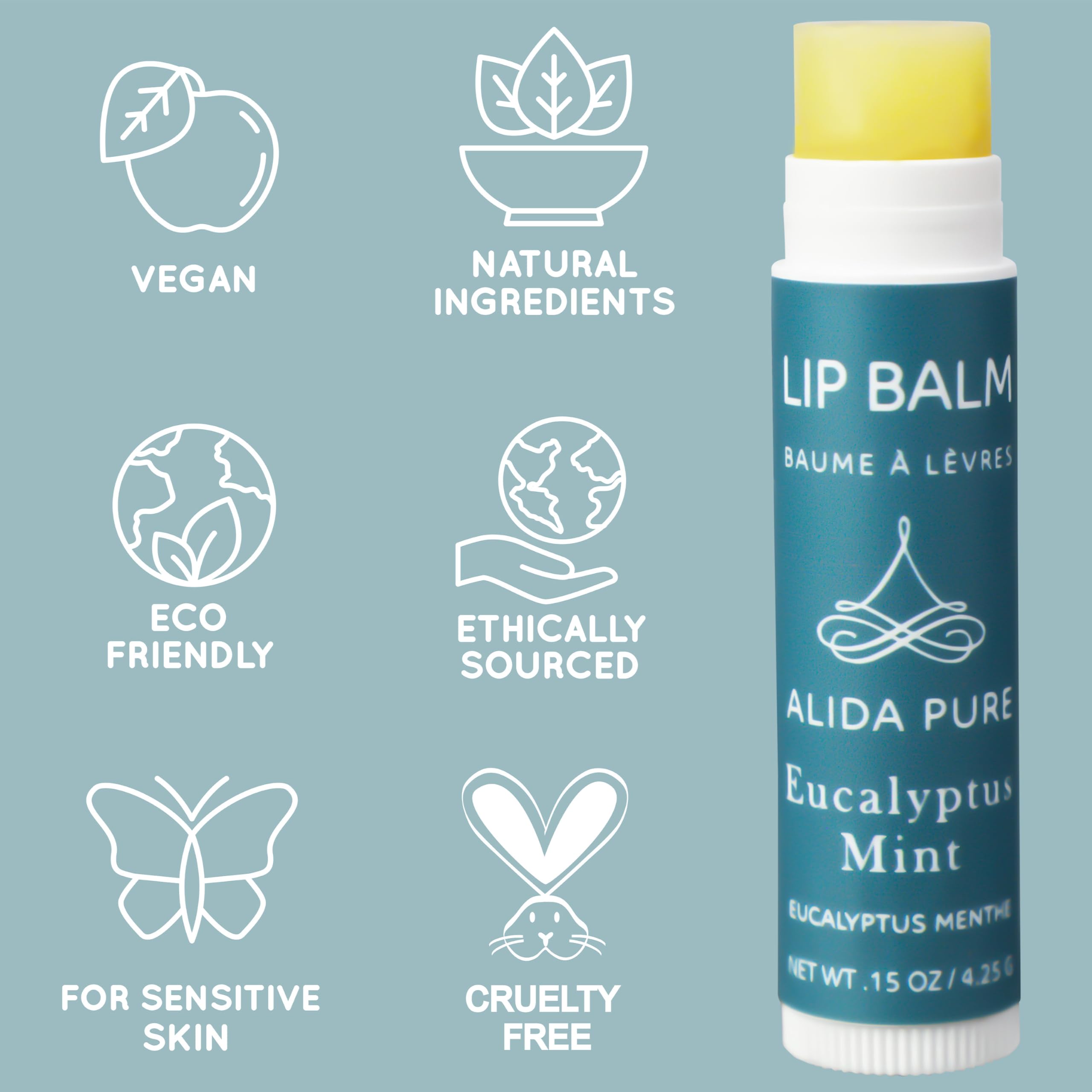 Alida Pure Duet Lip Balm Collection, Vegan Lip Balm Set, Beeswax Free, With Avocado Oil, Organic Jojoba Oil, And Vitamin E, Natu