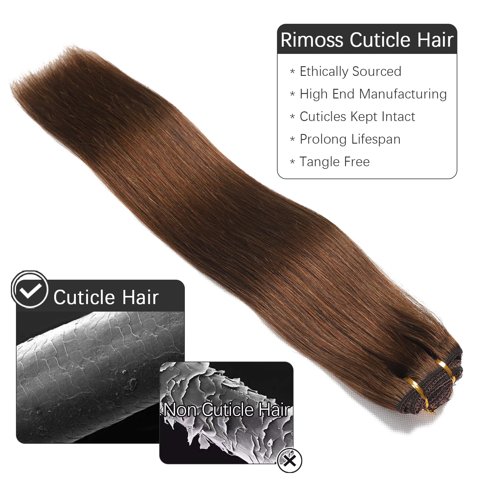 Rimoss Clip In Hair Extensions Real Human Hair, 22 Inch Chocolate Brown Remy Human Hair Clip In Extensions Straight, Premium Sof