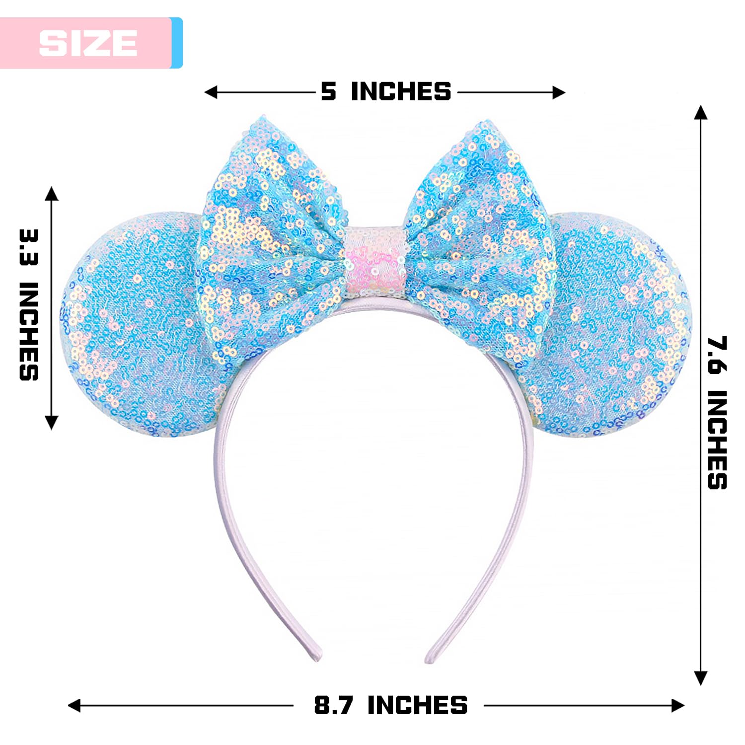 Mado Light Blue Mouse Ears Headband For Women, Girls, And Kids, Adults Unisex, Hairband, Party Decoration, Park Essentials, Prin