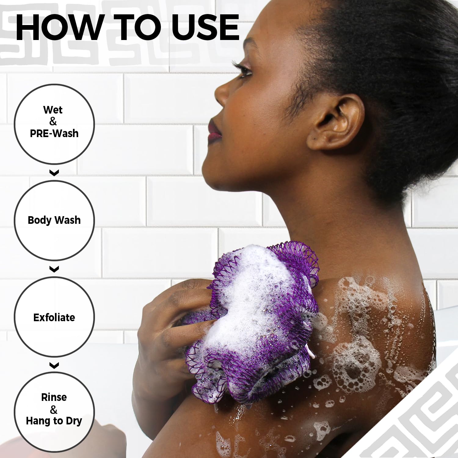 African Net Sponge Authentic - 2 Pieces Real African Loofah Shower Sponges - Body Scrubber Exfoliating Washcloth Purple & Green
