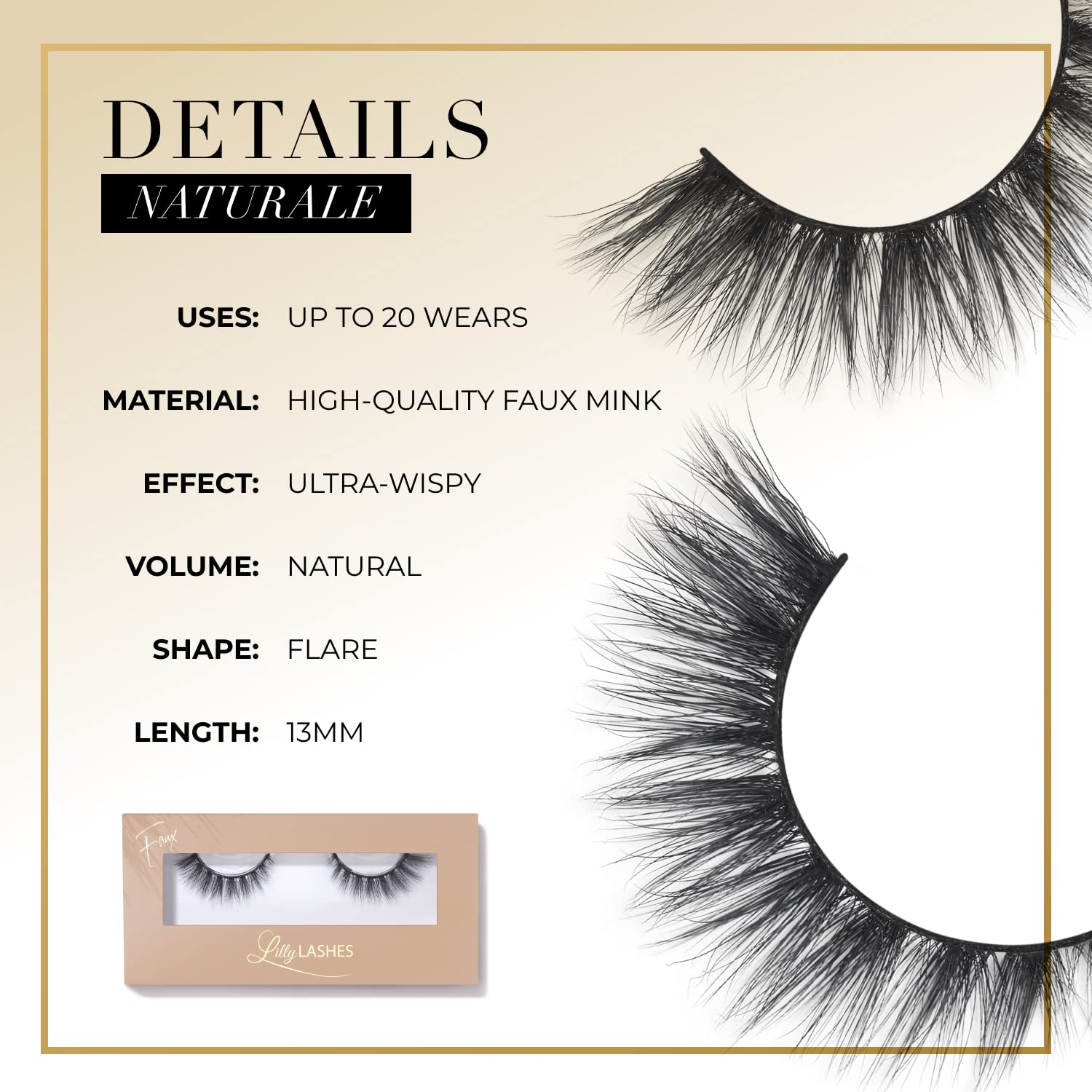 Lilly Lashes Naturale Faux Mink False Eyelashes, 13Mm, Reusable, Cat Eye, Wispy Lashes, Black, Pair