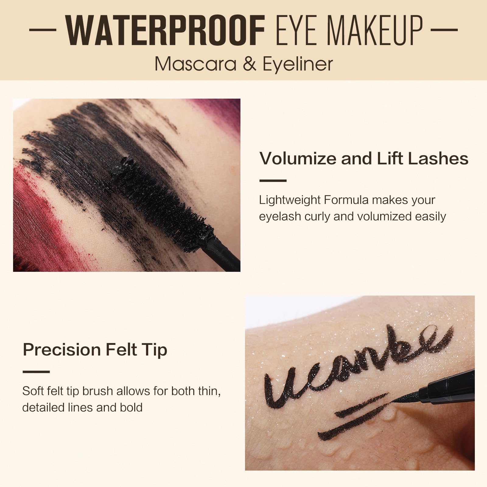 Ucanbe Burgundy Mascara And Liquid Eyeliner Set, Waterproof Berry Red Colored Eye Makeup Duo - Enhance Your Gaze With Natural La