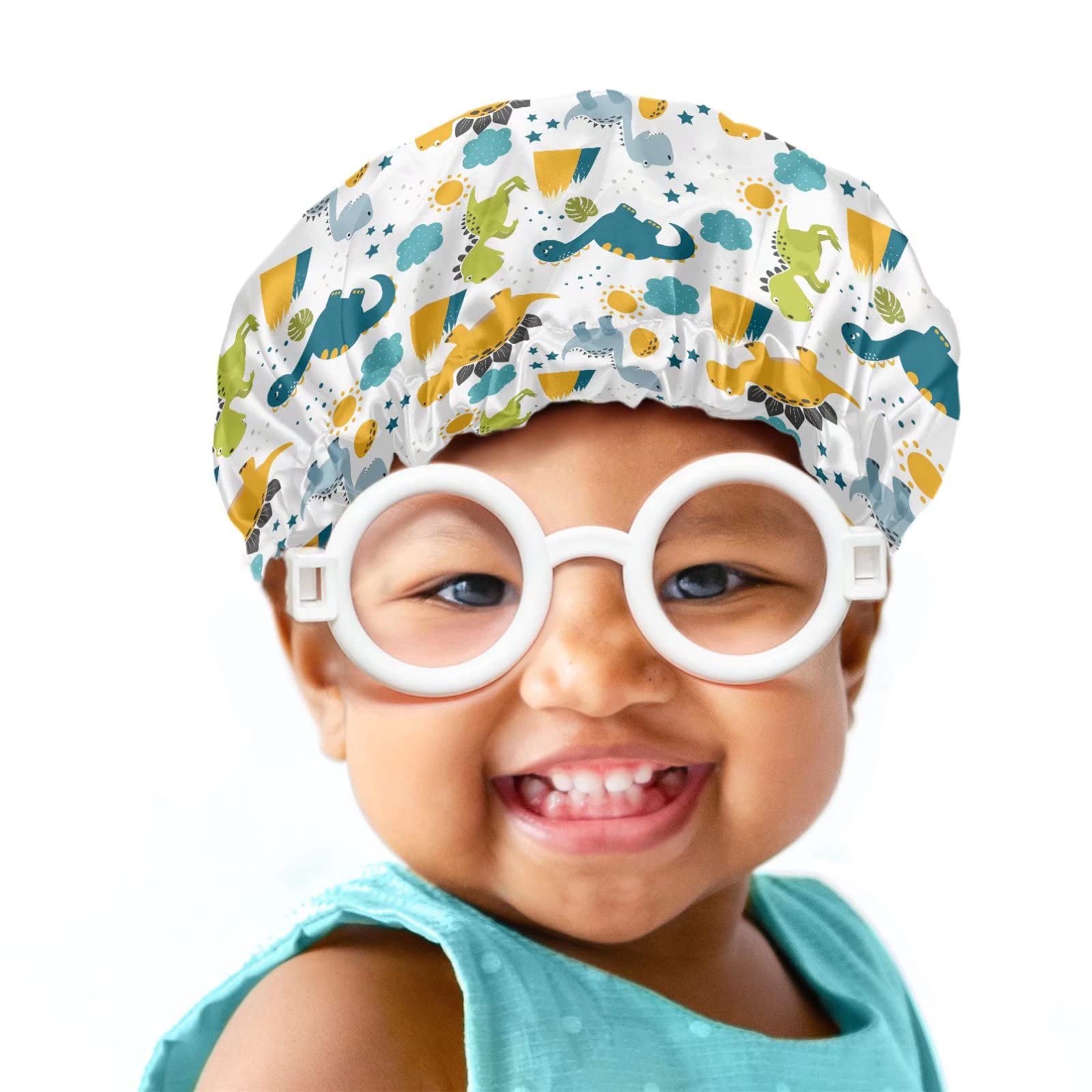 Babrukda Kids Hair Cover Dinosaur Novelty Printed Satin Bonnet Satin Sleep Cap Adjustable Elastic Band Beanie Hat For Night Slee