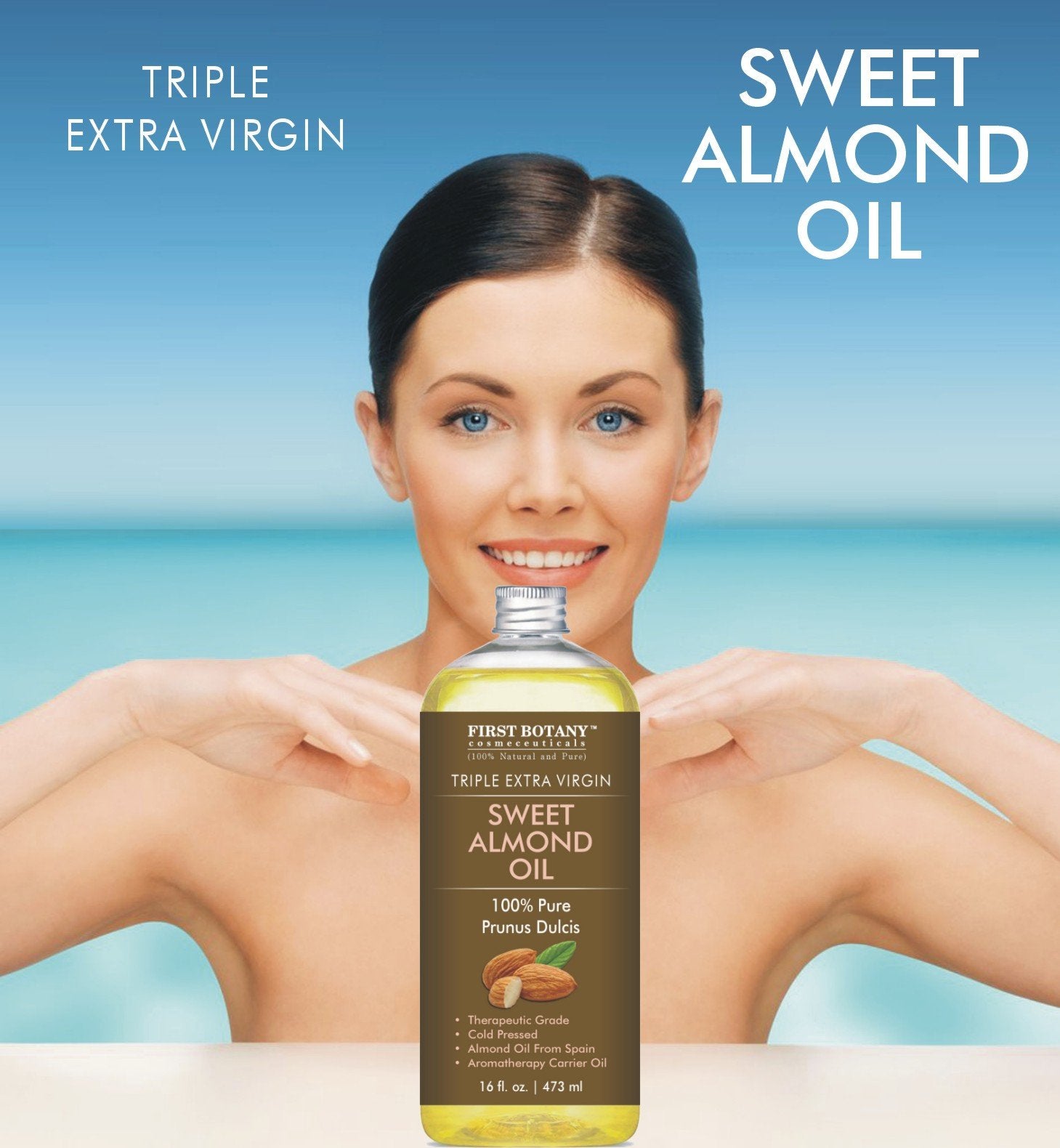 Cold Pressed Sweet Almond Oil - Triple Aaa+ Grade Quality, For Hair, For Skin And For Face, 100% Pure And Natural With Pump Disp