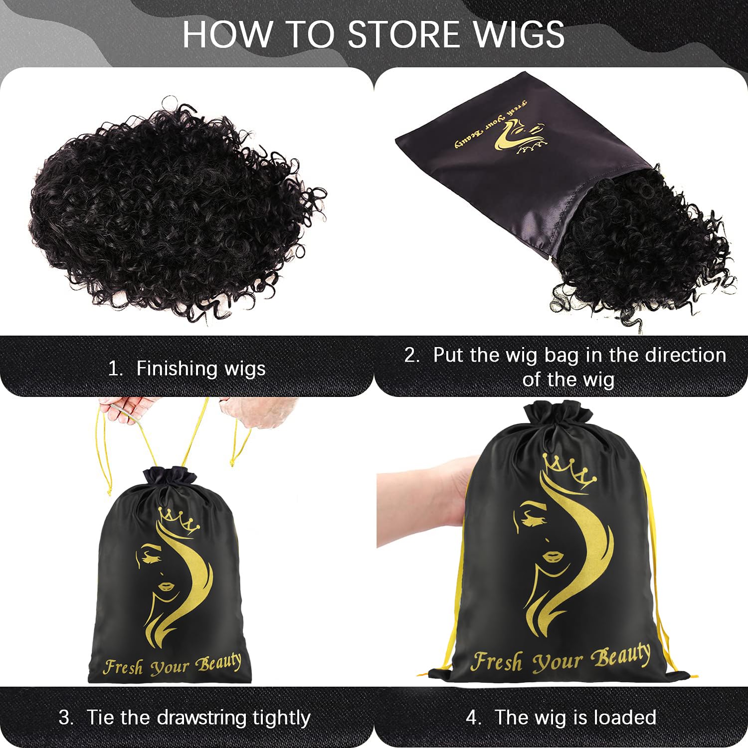 2Pcs Satin Wig Bags Storage For Multiple Wigs Soft Silky Pouches With Drawstring Hair Packaging Bags For Wigs, Bundles,Hair Exte
